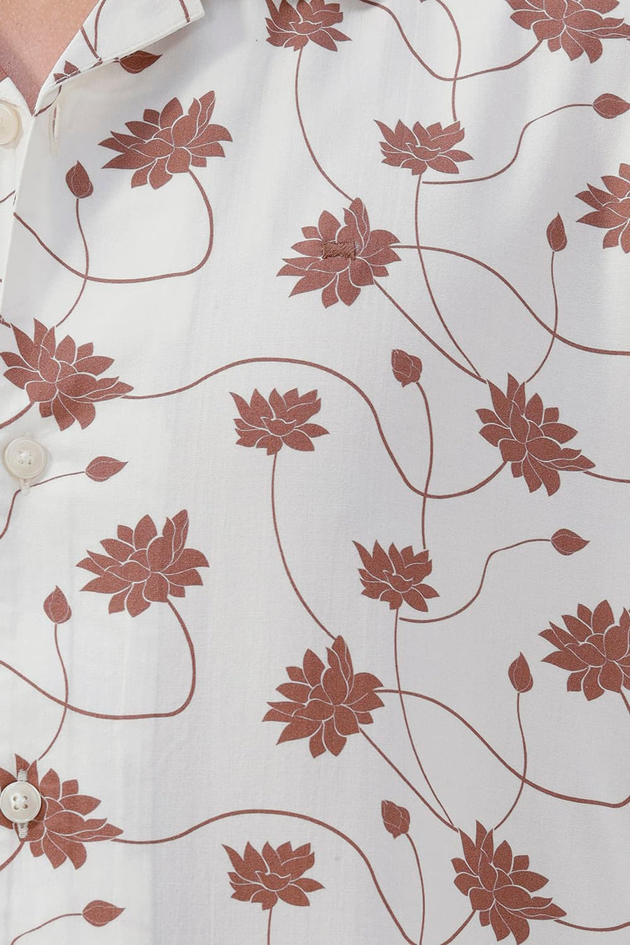 BASICS RELAXED FIT TOASTED BROWN COTTON VISCOSE DIGITAL PRINTED HALFSLEEVES SHIRT