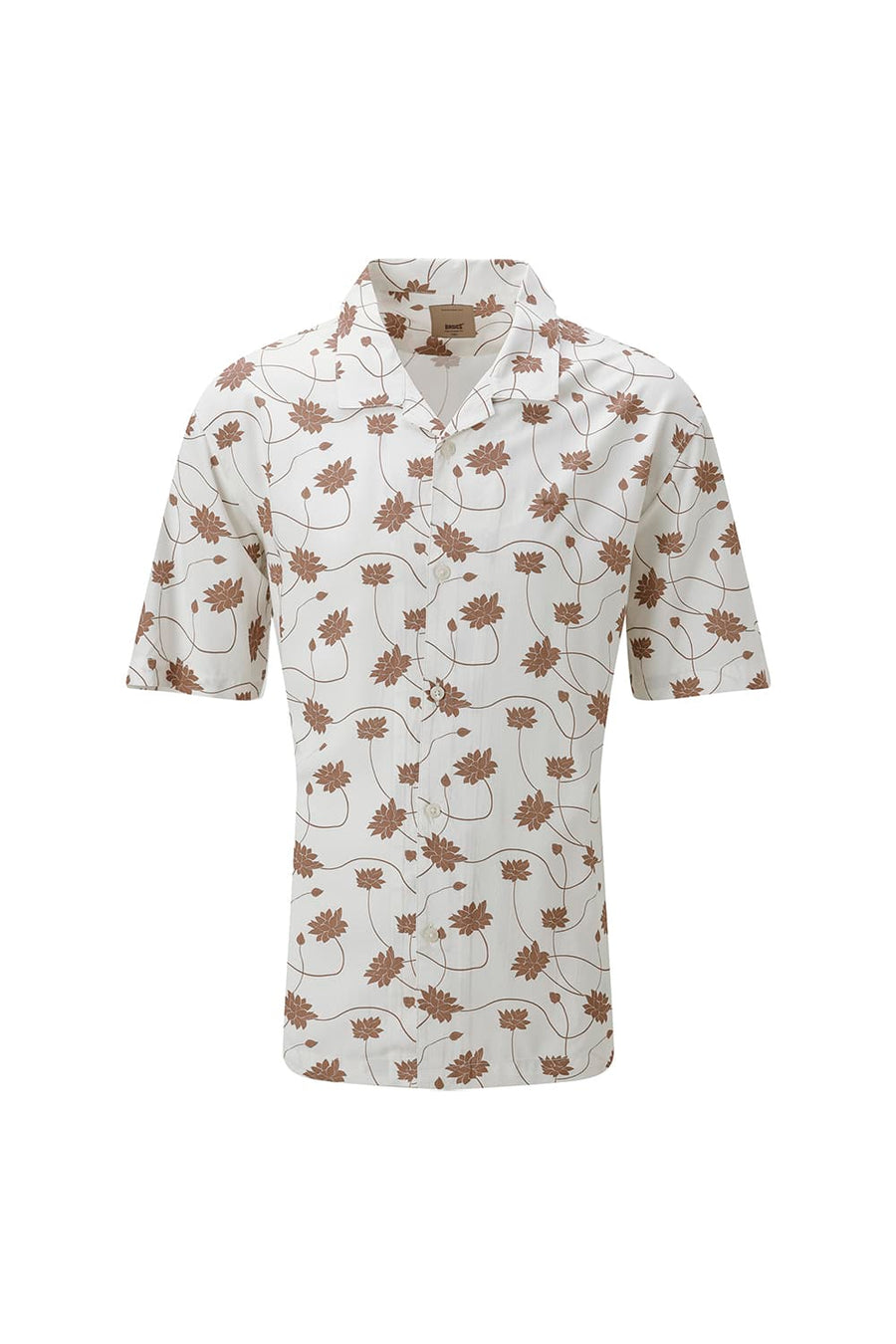 BASICS RELAXED FIT TOASTED BROWN COTTON VISCOSE DIGITAL PRINTED HALFSLEEVES SHIRT