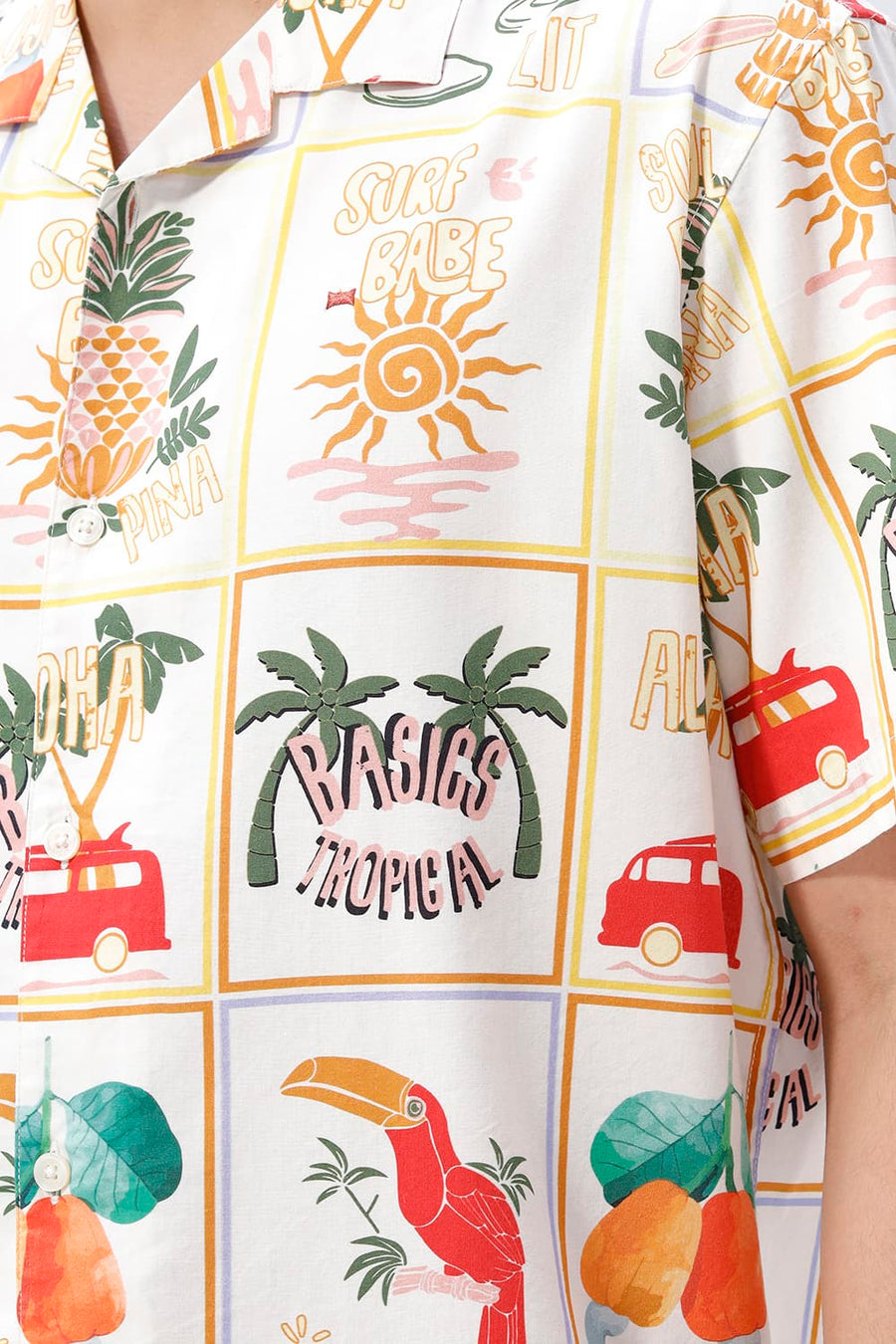 BASICS RELAXED FIT WINTER YELLOW COTTON VISCOSE DIGITAL PRINTED HALFSLEEVES SHIRT