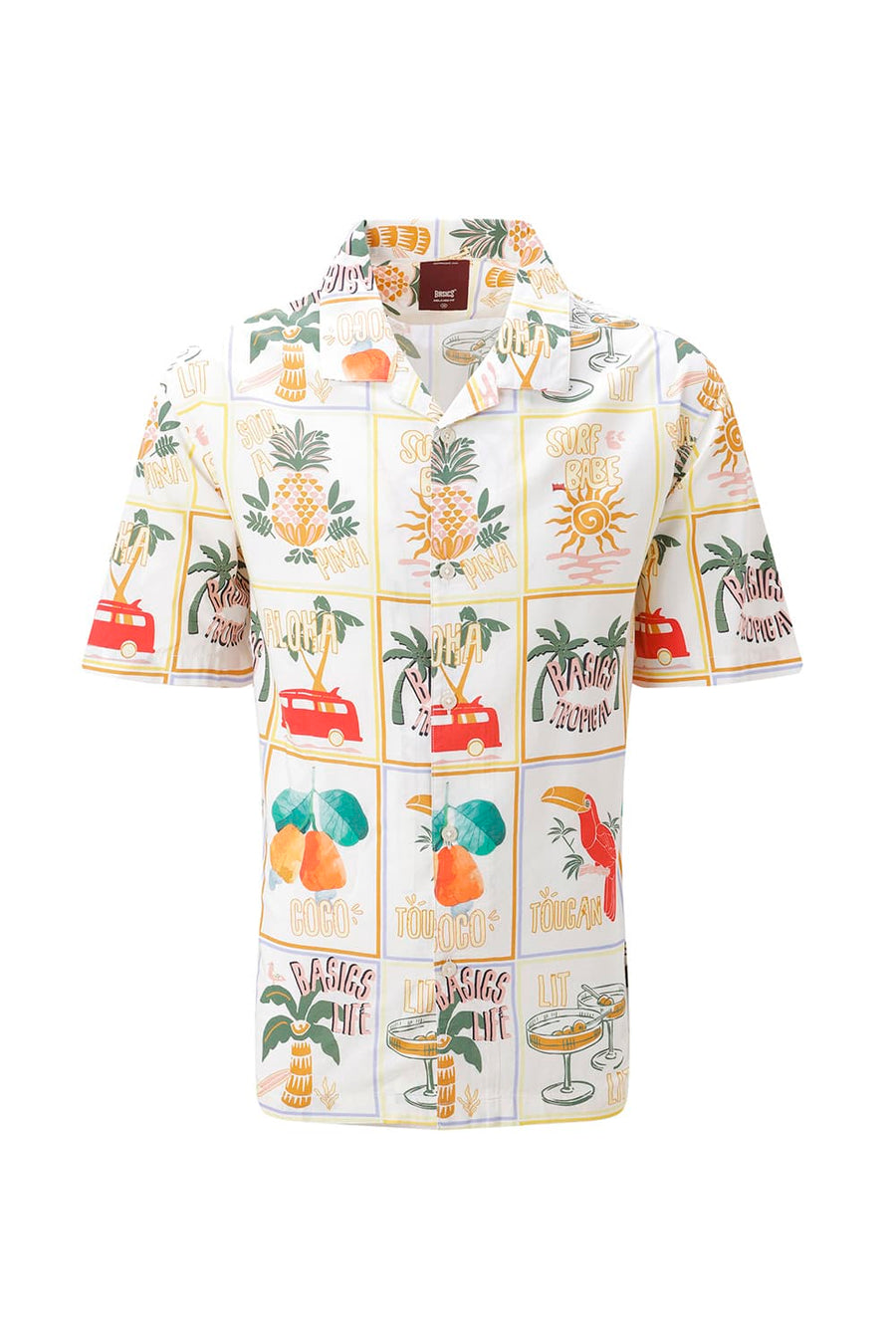 BASICS RELAXED FIT WINTER YELLOW COTTON VISCOSE DIGITAL PRINTED HALFSLEEVES SHIRT
