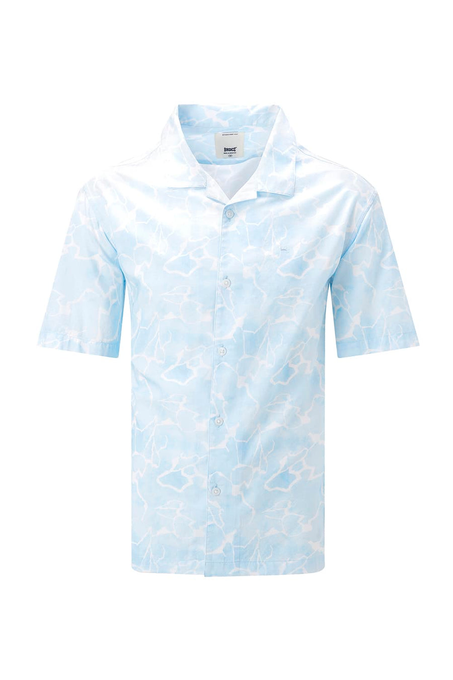 BASICS RELAXED FIT OCEAN BLUE COTTON VISCOSE DIGITAL PRINTED HALFSLEEVES SHIRT