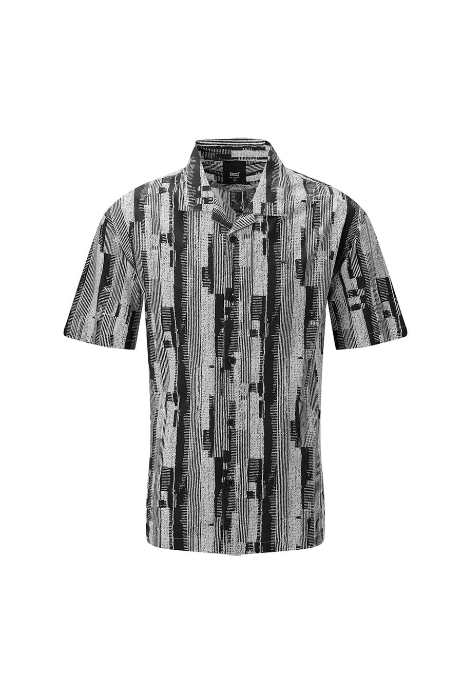 BASICS RELAXED FIT BLACK SEA COTTON VISCOSE DIGITAL PRINTED HALFSLEEVES SHIRT
