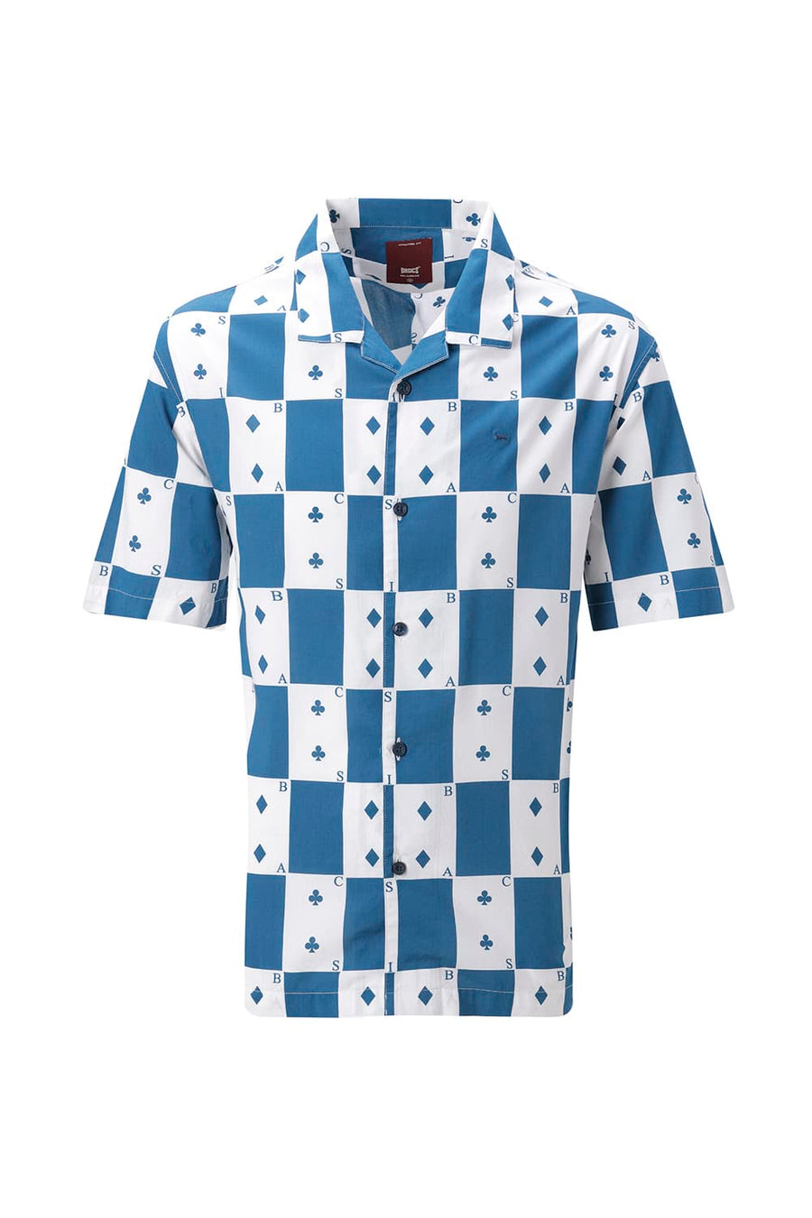 BASICS RELAXED FIT MOROCCAN TEAL COTTON VISCOSE DIGITAL PRINTED HALFSLEEVES SHIRT