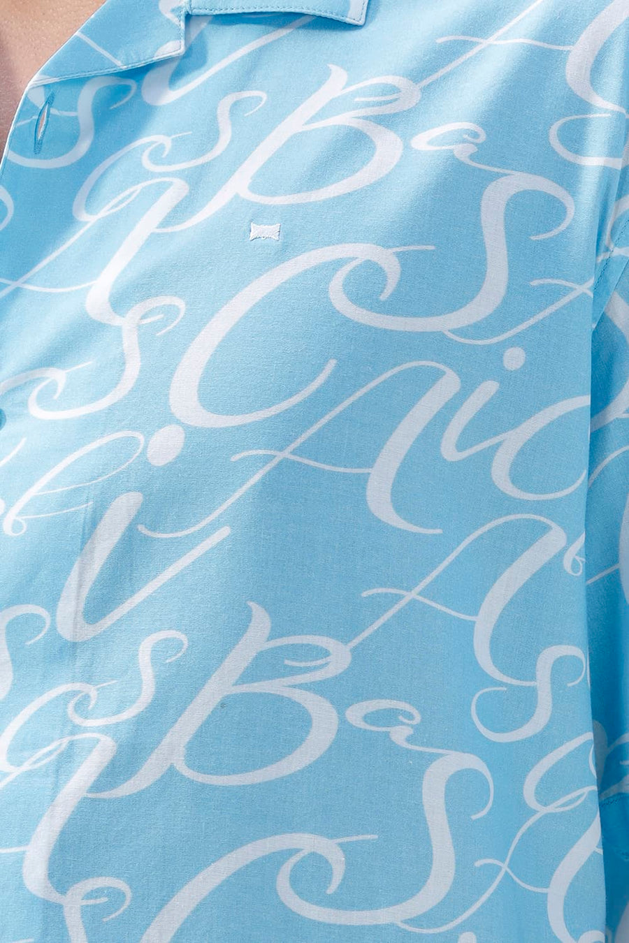 BASICS RELAXED FIT BLUE SPLASH COTTON VISCOSE DIGITAL PRINTED HALFSLEEVES SHIRT