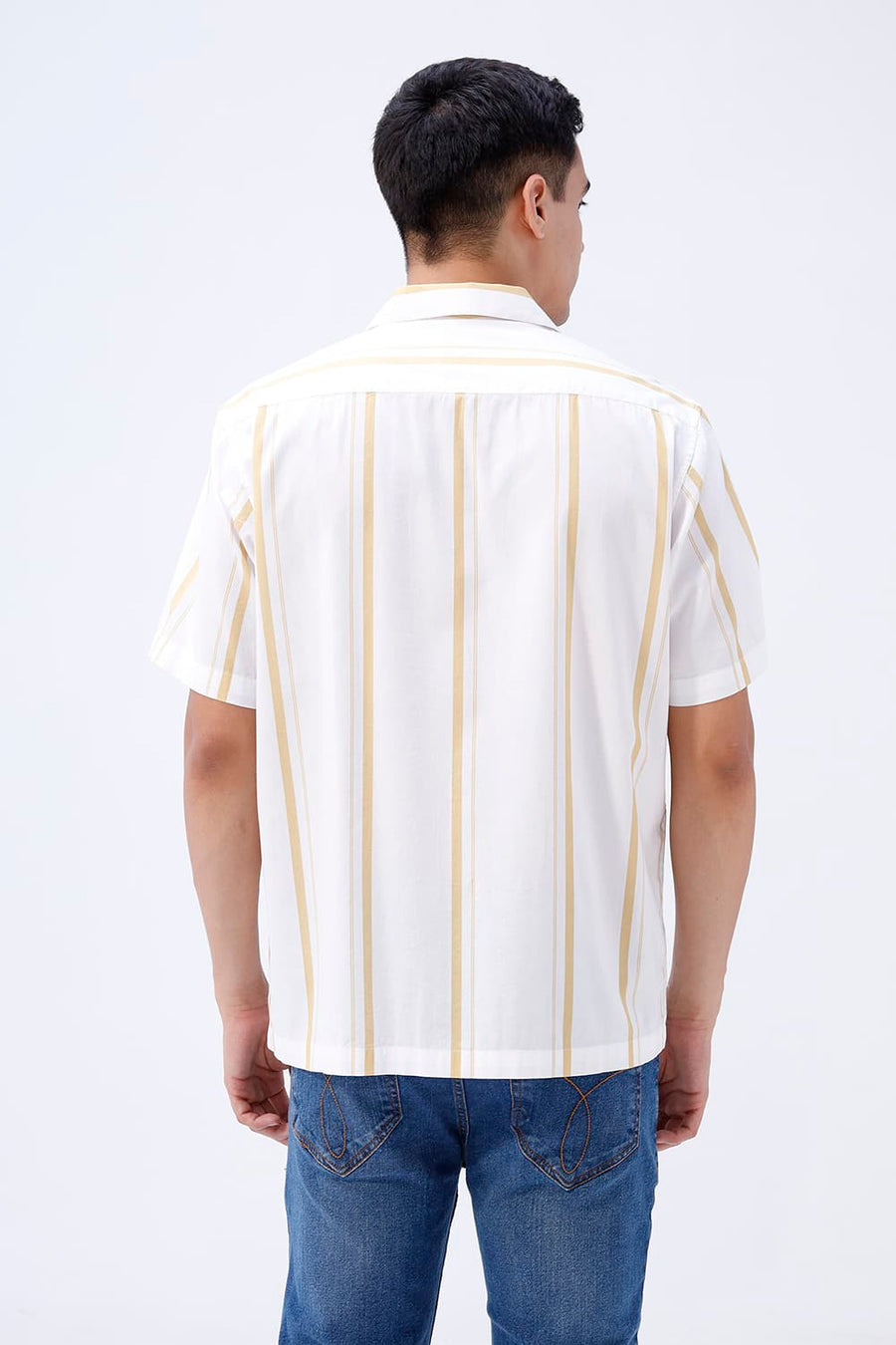BASICS RELAXED FIT YELLOW DOVE COTTON VISCOSE DIGITAL PRINTED HALFSLEEVES SHIRT