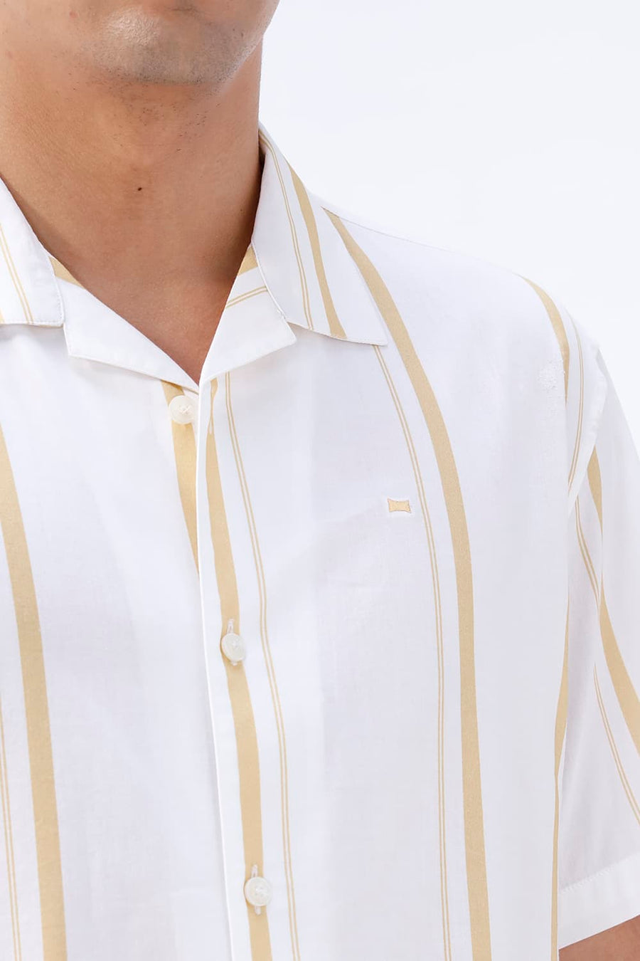 BASICS RELAXED FIT YELLOW DOVE COTTON VISCOSE DIGITAL PRINTED HALFSLEEVES SHIRT