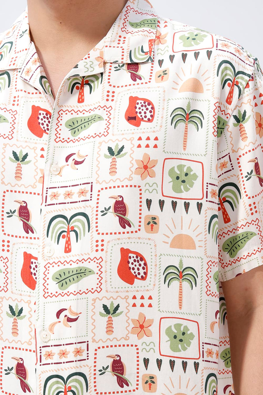 BASICS RELAXED FIT ARCTIC PEACH COTTON VISCOSE DIGITAL PRINTED HALFSLEEVES SHIRT