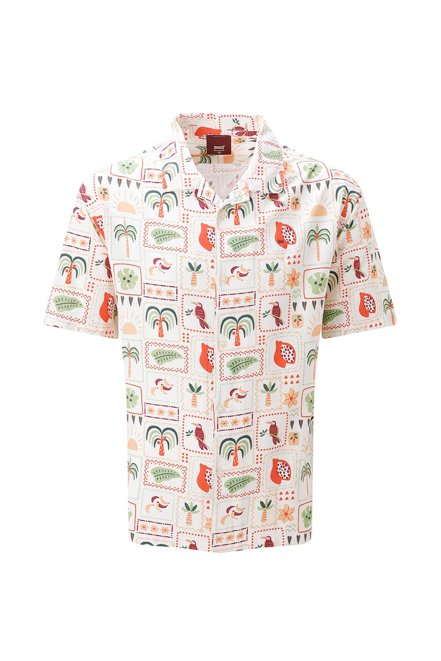 BASICS RELAXED FIT ARCTIC PEACH COTTON VISCOSE DIGITAL PRINTED HALFSLEEVES SHIRT