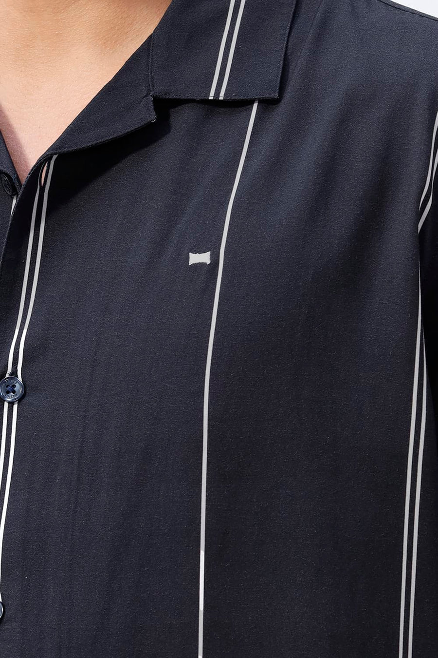 BASICS RELAXED FIT NAVY SEA COTTON VISCOSE DIGITAL PRINTED HALFSLEEVES SHIRT