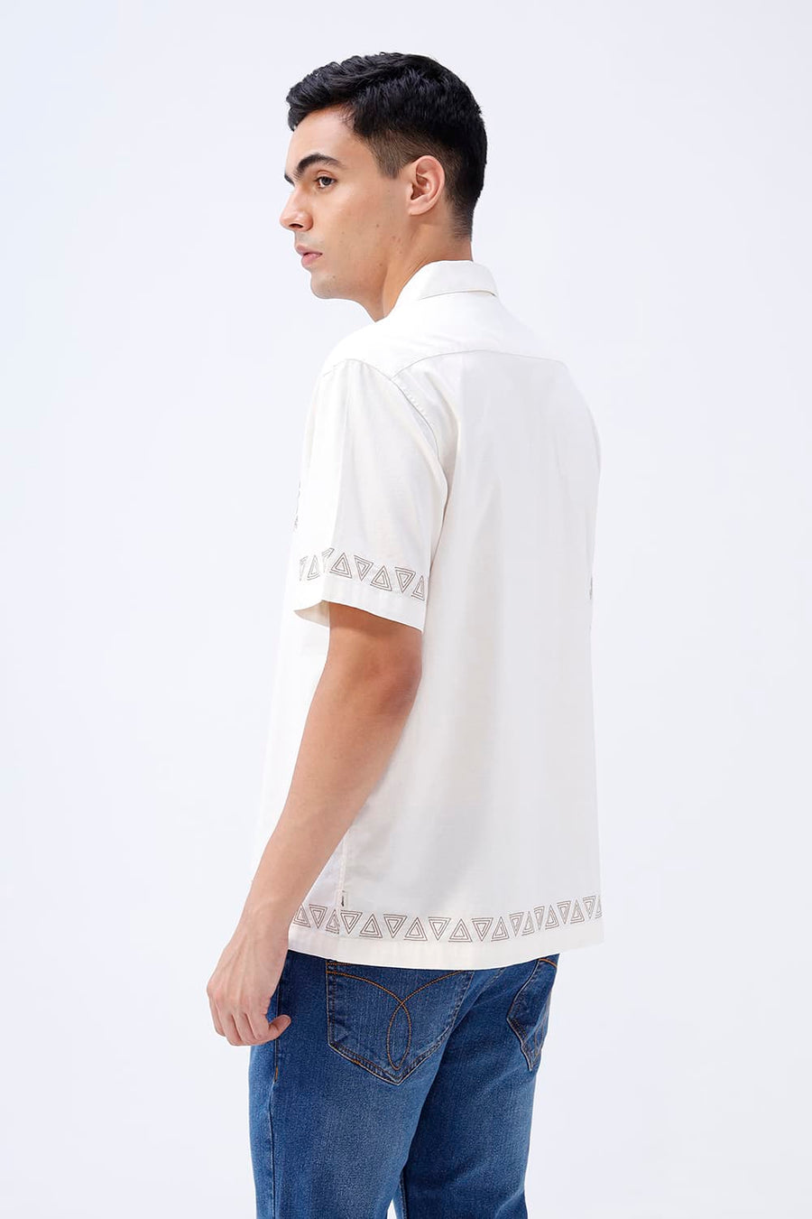 BASICS RELAXED FIT PRISTINE OFFWHITE COTTON SLUB DOBBY HALFSLEEVES SHIRT