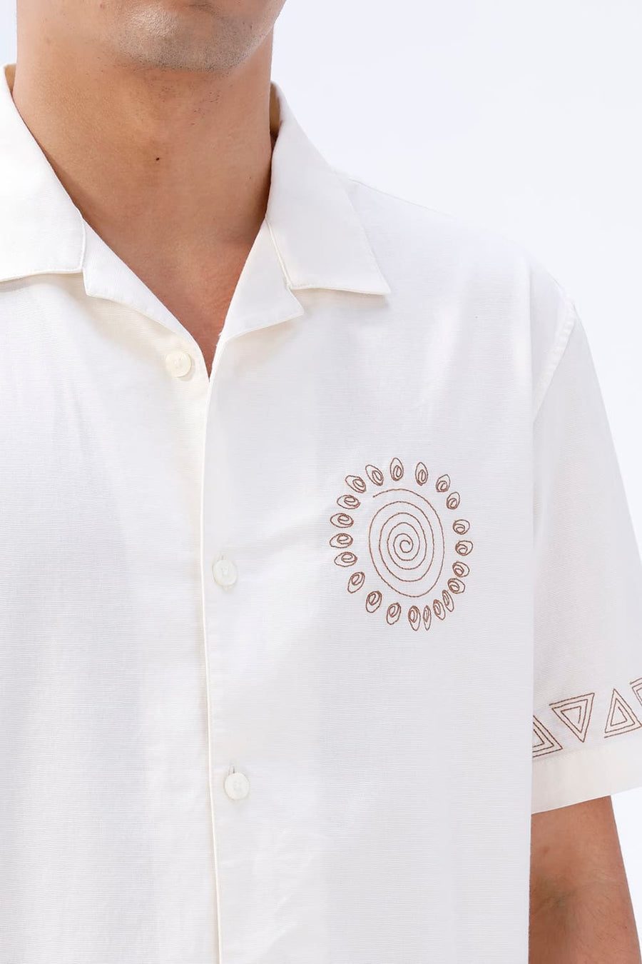 BASICS RELAXED FIT PRISTINE OFFWHITE COTTON SLUB DOBBY HALFSLEEVES SHIRT