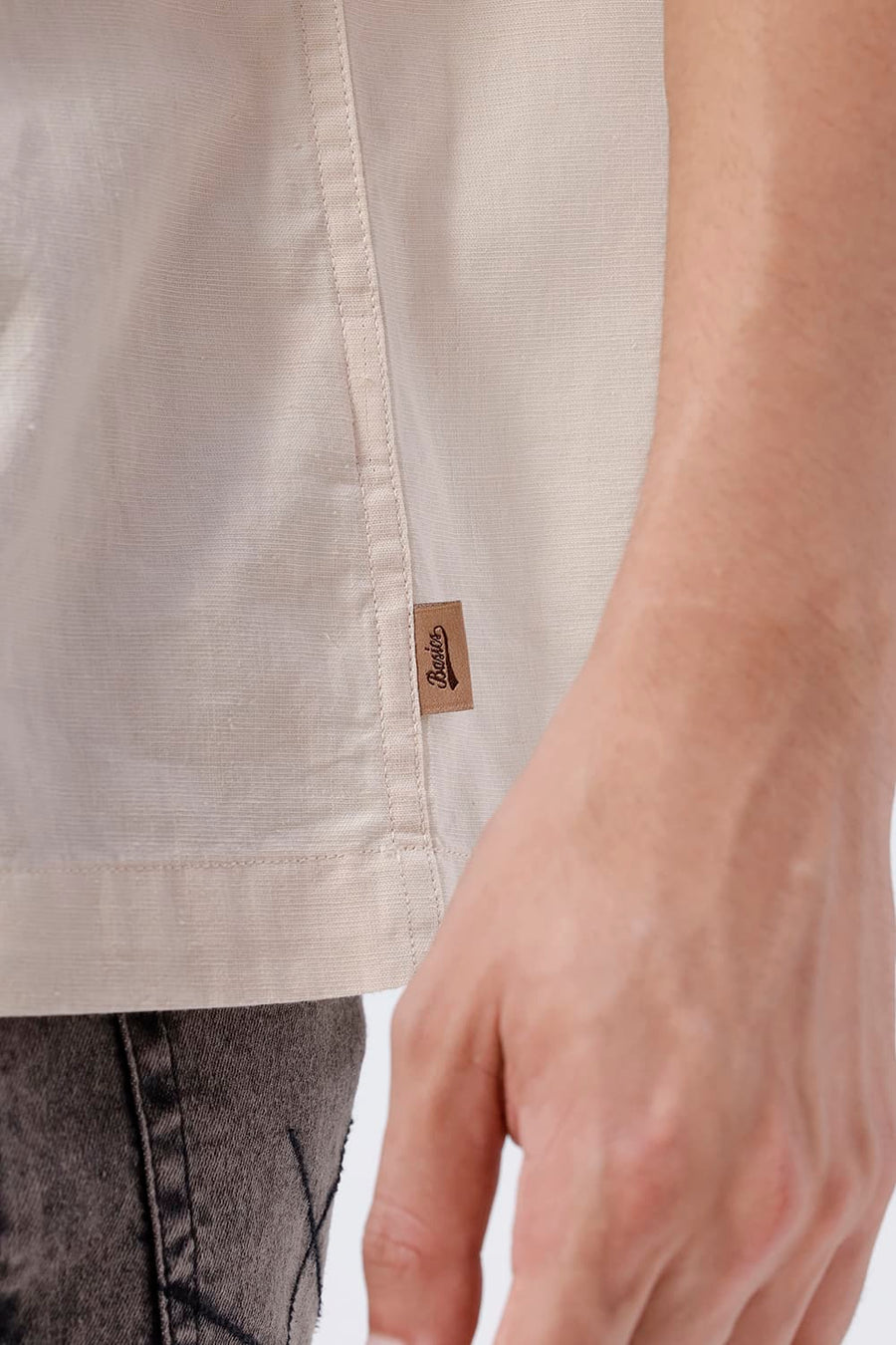 BASICS RELAXED FIT SANDSHELL BEIGE COTTON LINEN HALFSLEEVES SHIRT