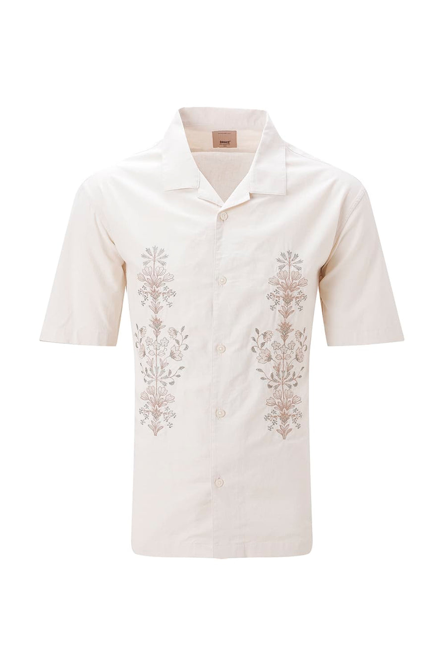 BASICS RELAXED FIT SANDSHELL BEIGE COTTON LINEN HALFSLEEVES SHIRT