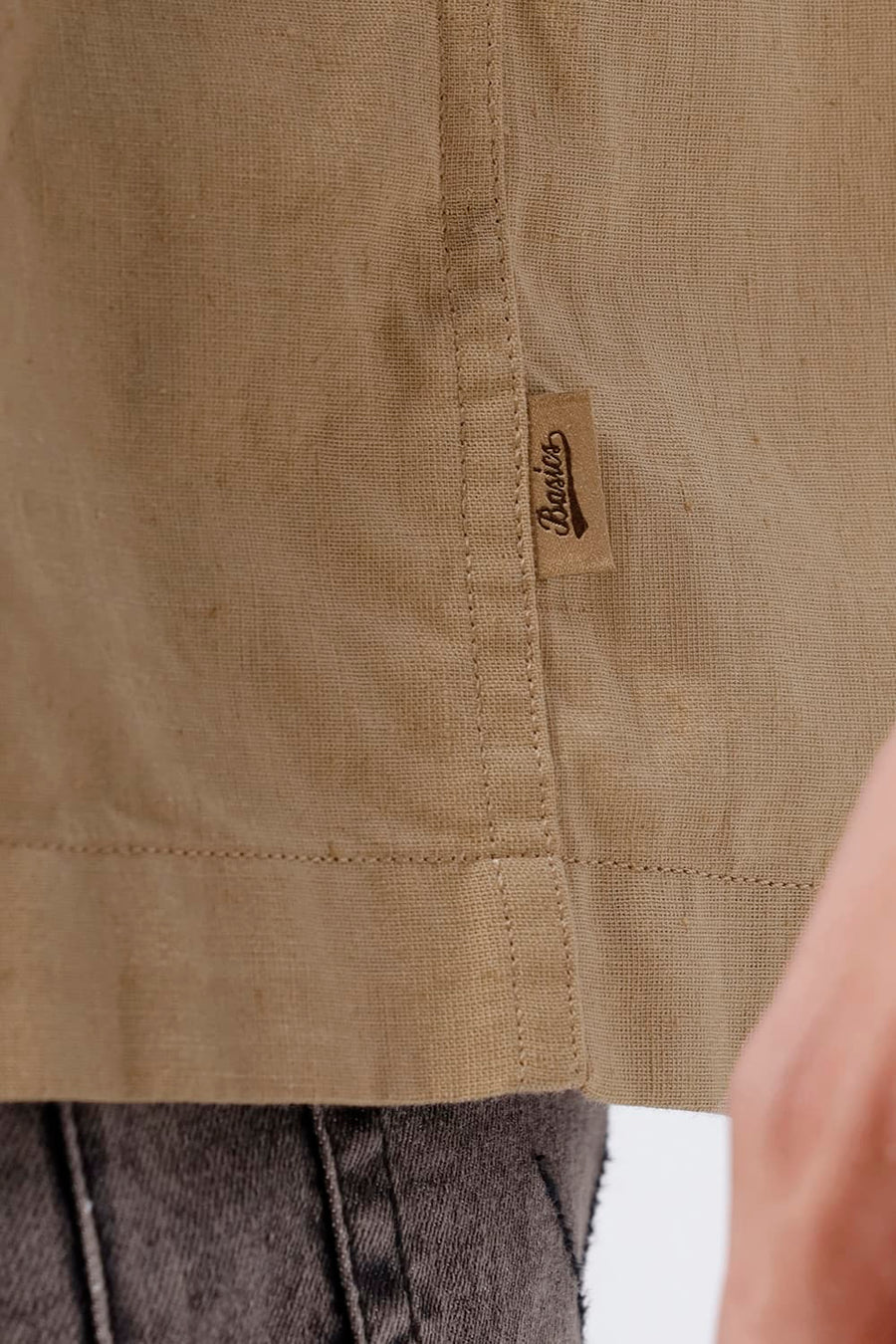 BASICS RELAXED FIT SESAME BROWN COTTON LINEN HALFSLEEVES SHIRT