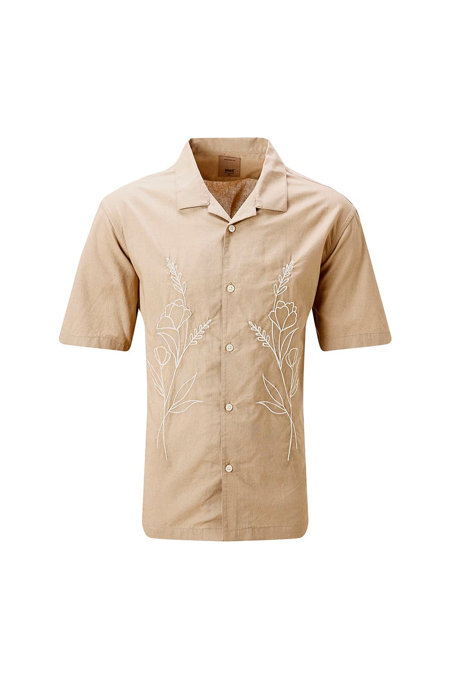BASICS RELAXED FIT SESAME BROWN COTTON LINEN HALFSLEEVES SHIRT
