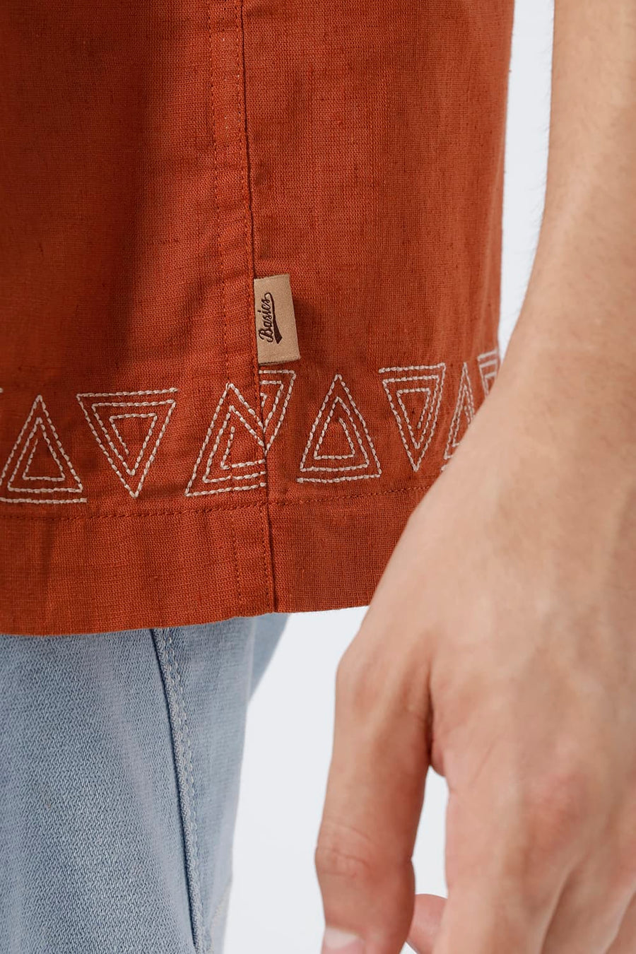 BASICS RELAXED FIT BURNT ORANGE COTTON LINEN HALFSLEEVES SHIRT