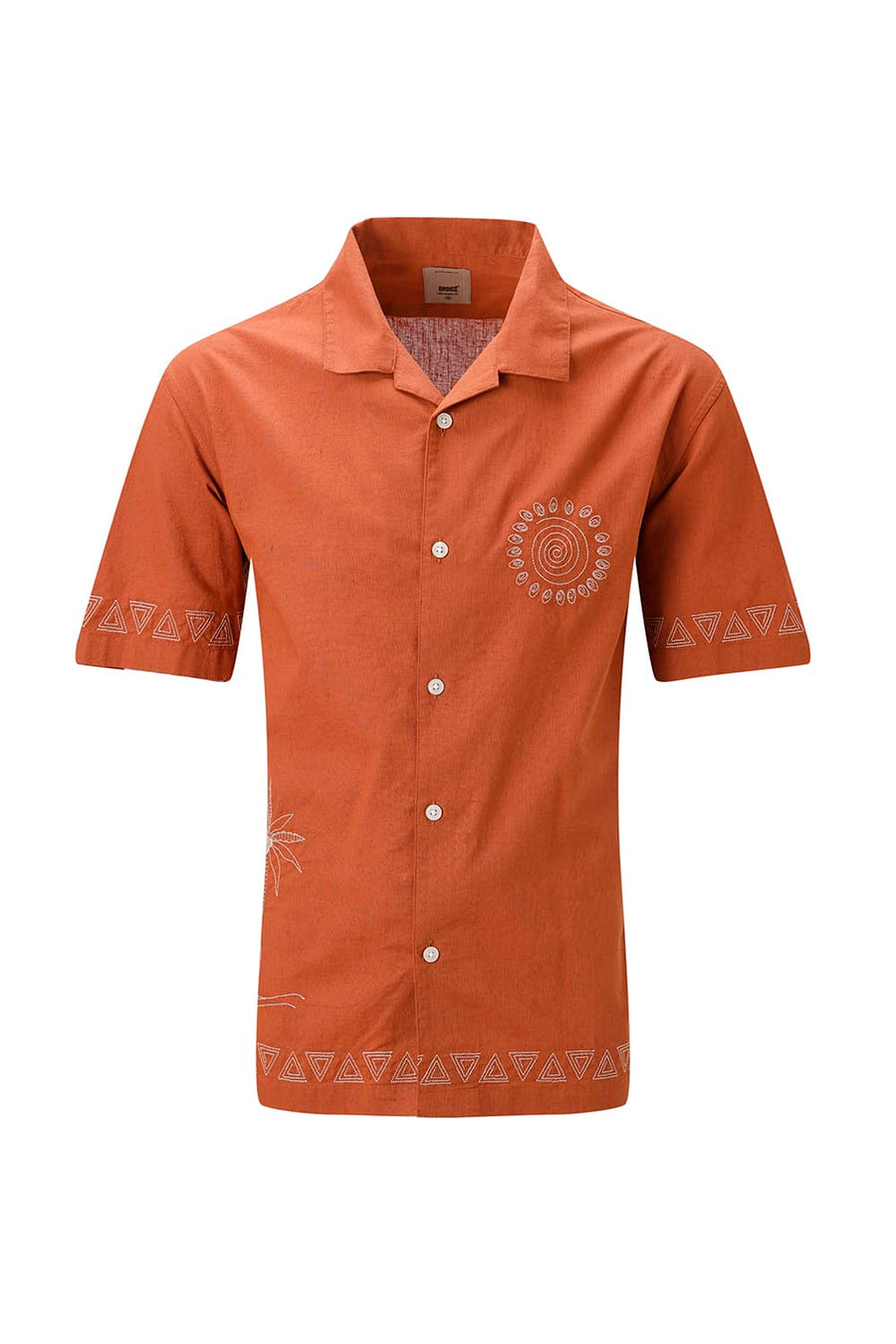 BASICS RELAXED FIT BURNT ORANGE COTTON LINEN HALFSLEEVES SHIRT