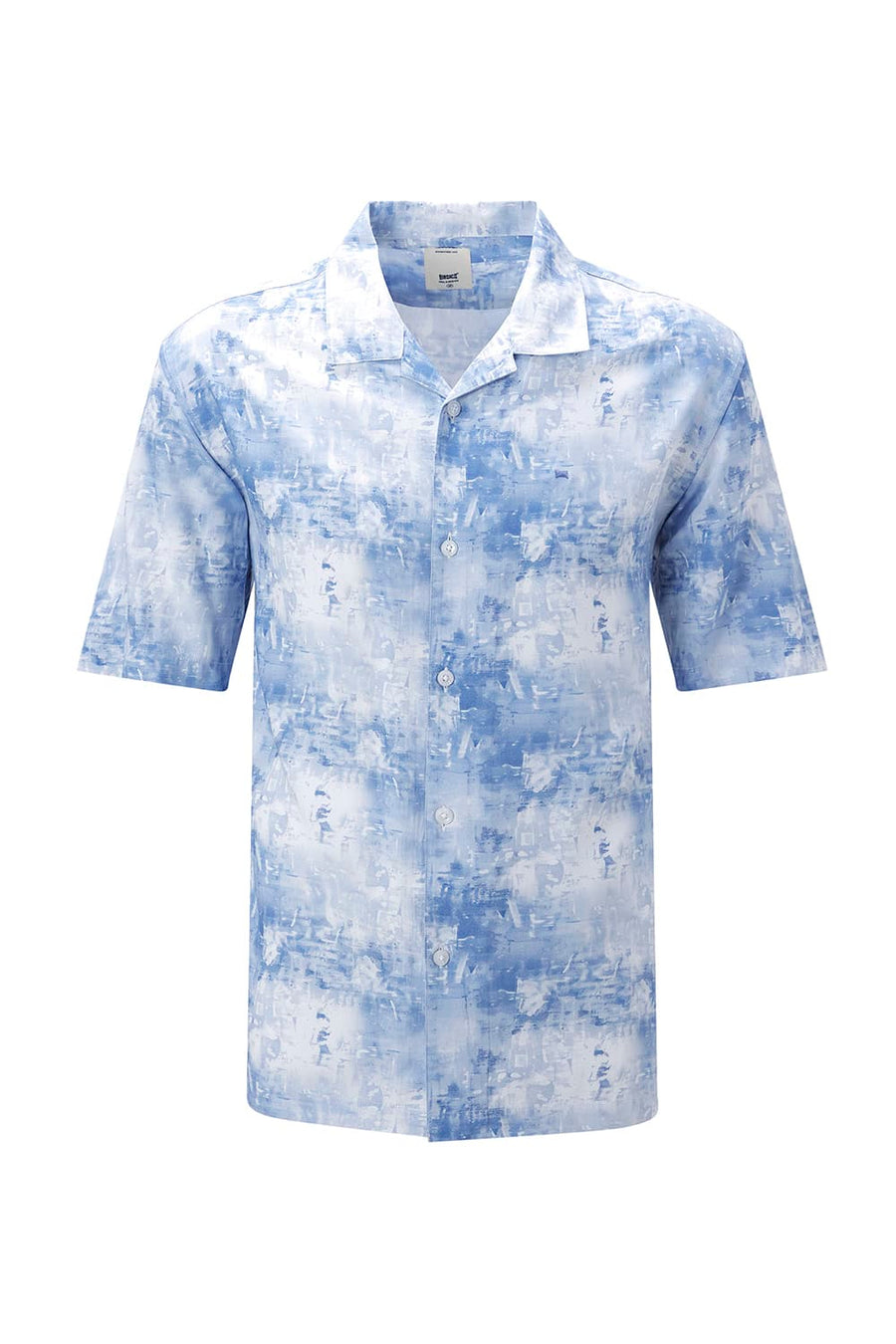 BASICS RELAXED FIT BLUE FIN COTTON VISCOSE DIGITAL PRINTED HALFSLEEVES SHIRT