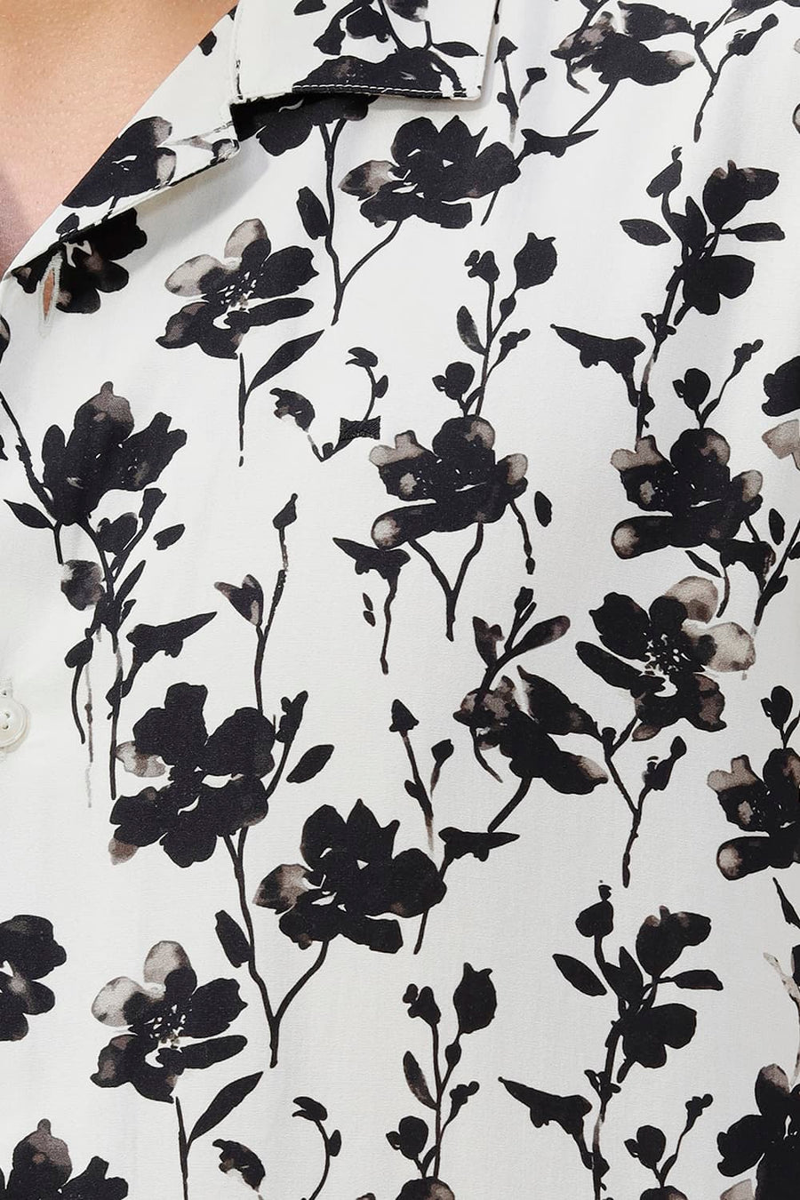 BASICS RELAXED FIT BRILLIANT WHITE COTTON VISCOSE DIGITAL PRINTED HALFSLEEVES SHIRT
