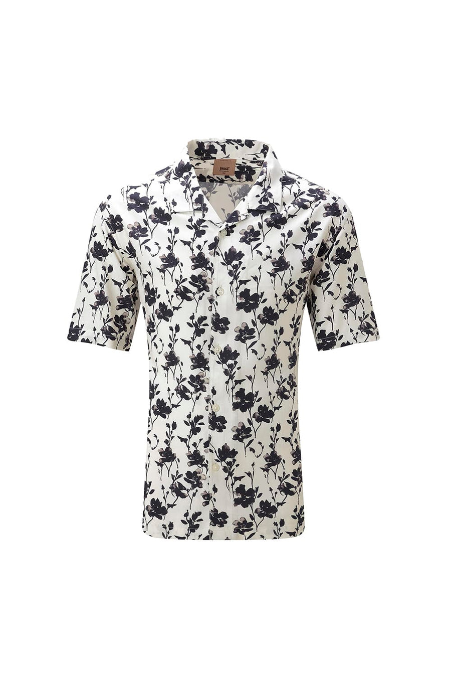 BASICS RELAXED FIT BRILLIANT WHITE COTTON VISCOSE DIGITAL PRINTED HALFSLEEVES SHIRT