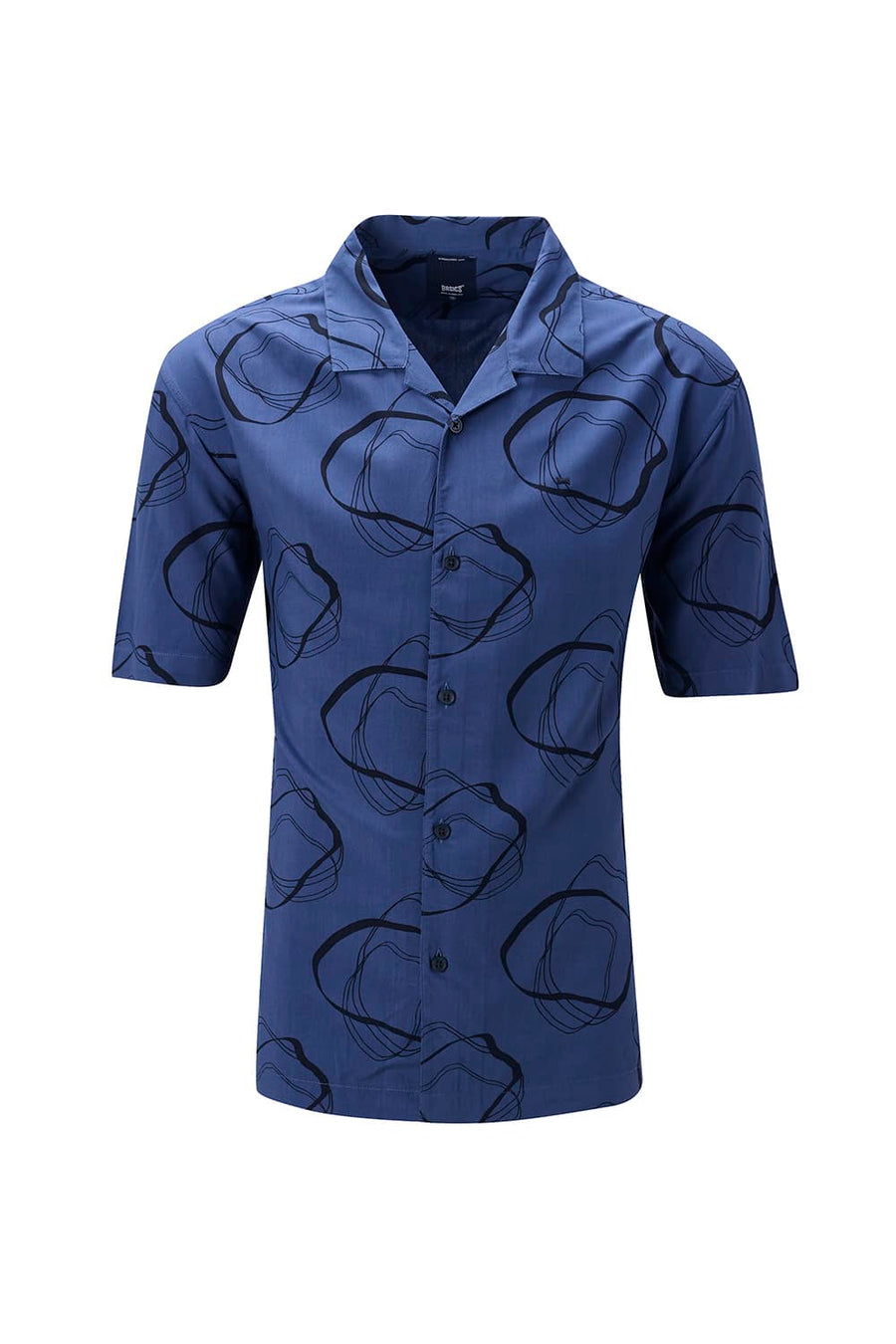 BASICS RELAXED FIT TRUE NAVY COTTON VISCOSE PRINTED HALFSLEEVES SHIRT