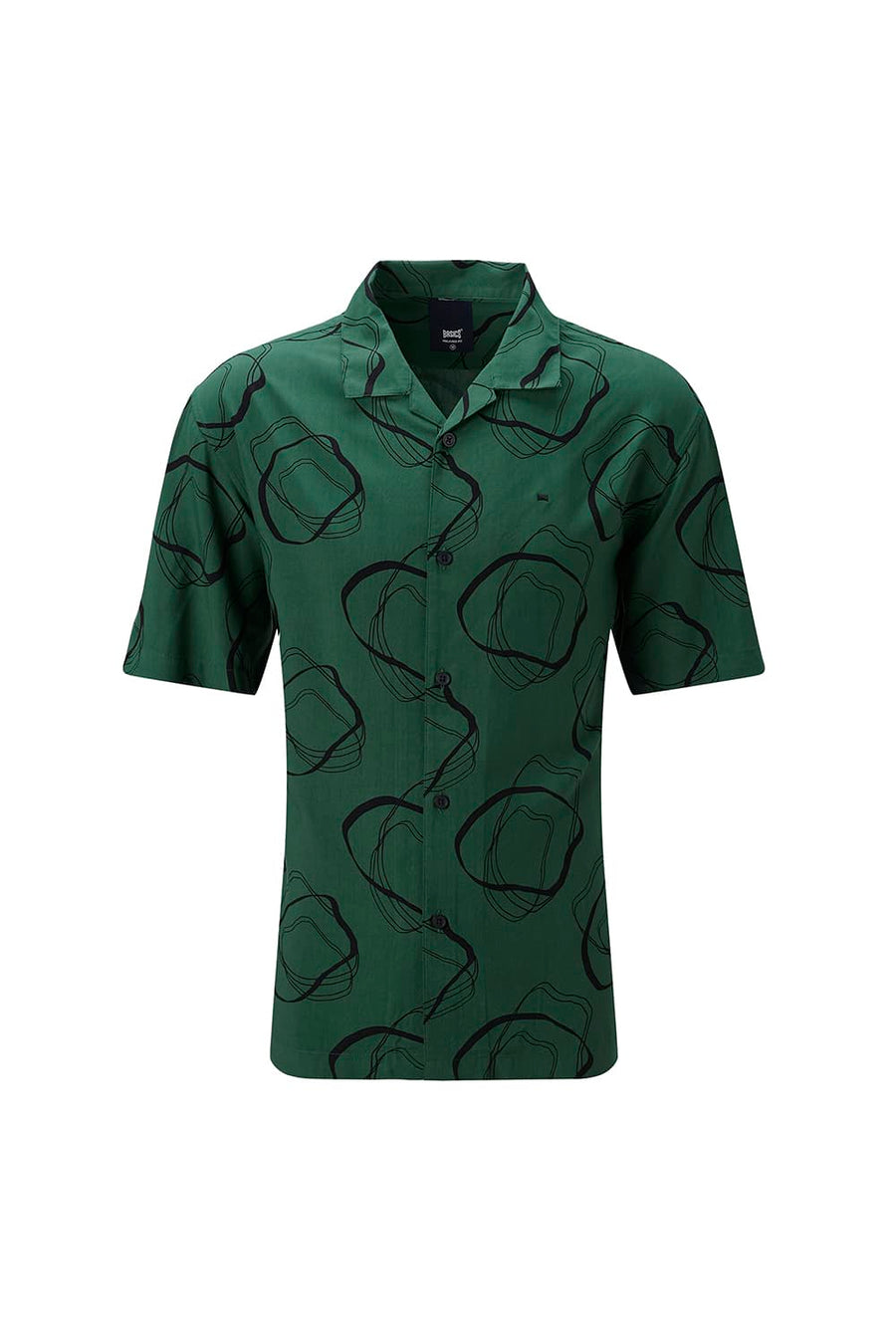BASICS RELAXED FIT GREEN COTTON VISCOSE PRINTED HALFSLEEVES SHIRT