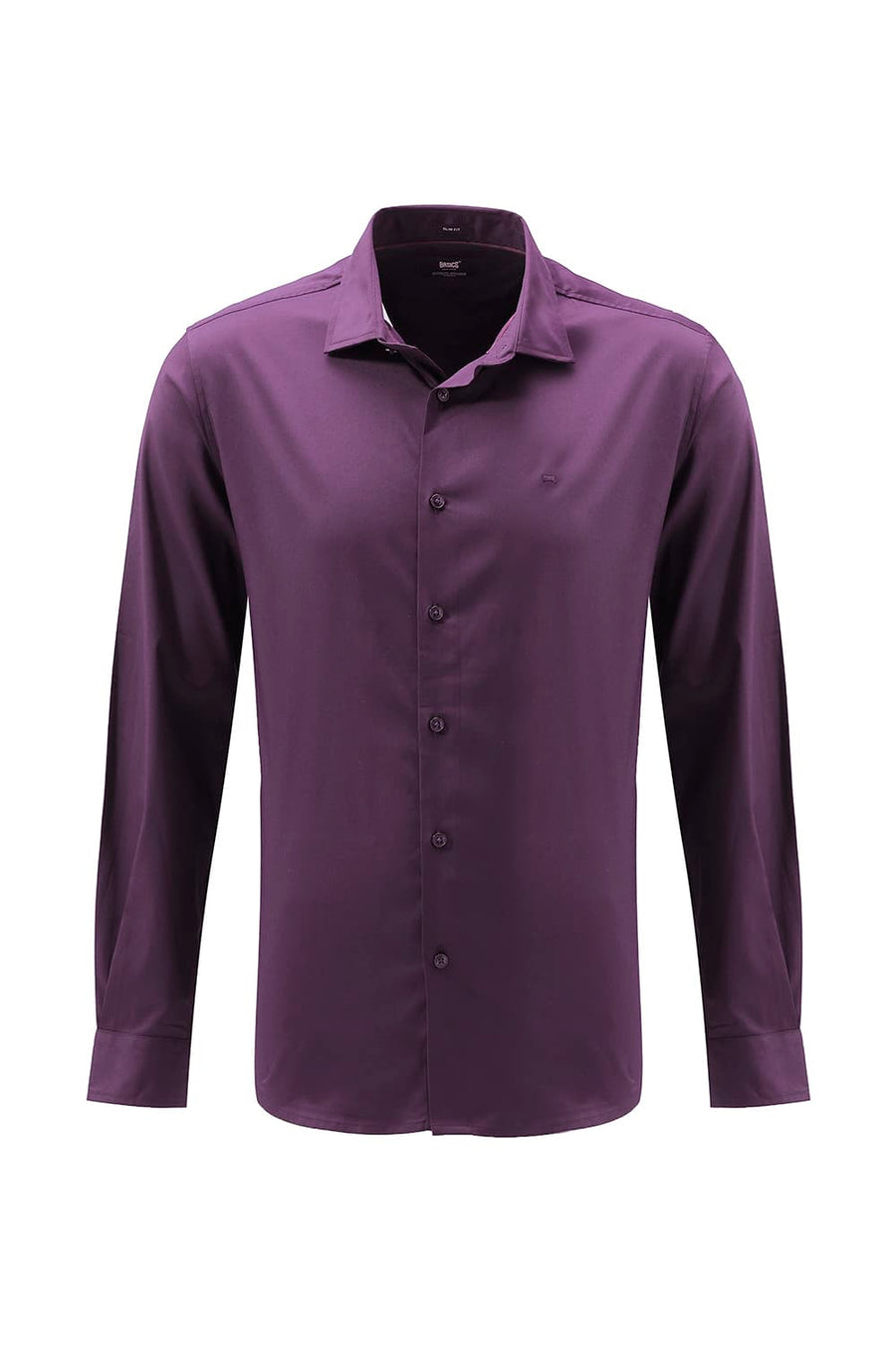 BASICS SLIM FIT POTENT WINE POLYESTER STRETCH SHIRT