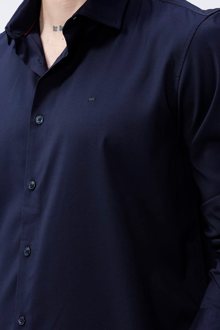 BASICS SLIM FIT DARK NAVY POLYESTER STRETCH SHIRT