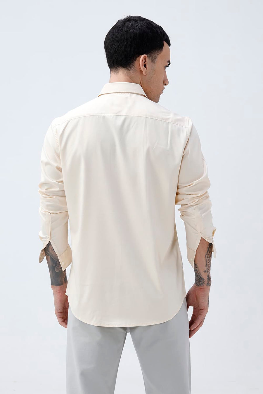 BASICS SLIM FIT AFTERGLOW BEIGE POLYESTER STRETCH SHIRT
