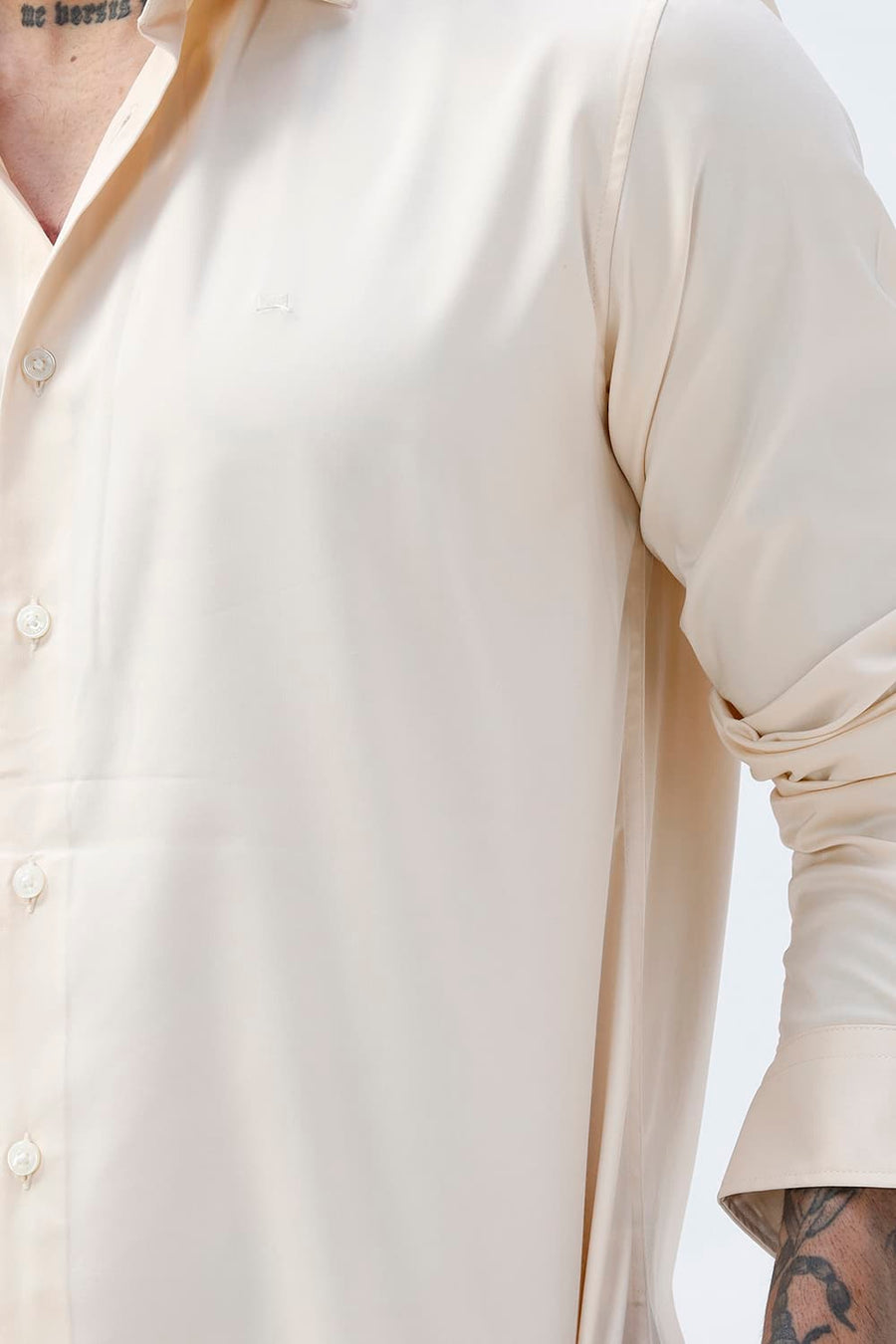 BASICS SLIM FIT AFTERGLOW BEIGE POLYESTER STRETCH SHIRT