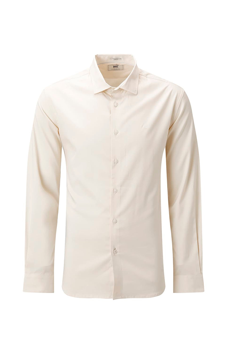 BASICS SLIM FIT AFTERGLOW BEIGE POLYESTER STRETCH SHIRT