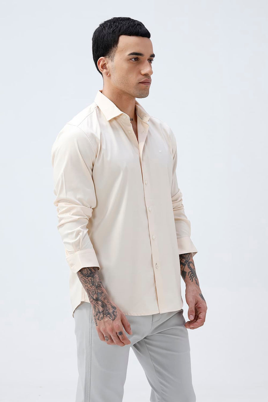 BASICS SLIM FIT AFTERGLOW BEIGE POLYESTER STRETCH SHIRT