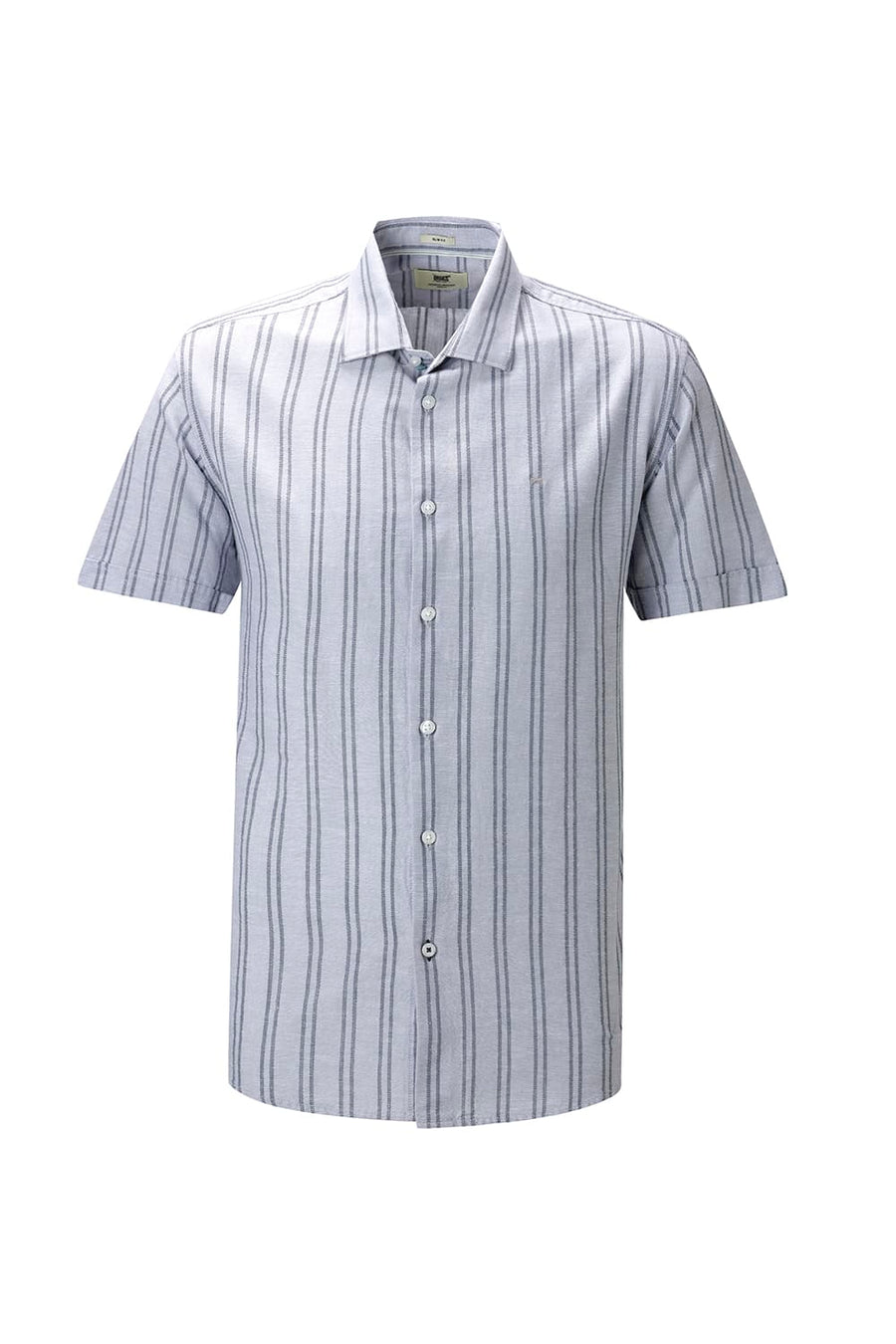 BASICS SLIM FIT ARCTIC GREY COTTON LENO DOBBY STRIPE HALFSLEEVES SHIRT