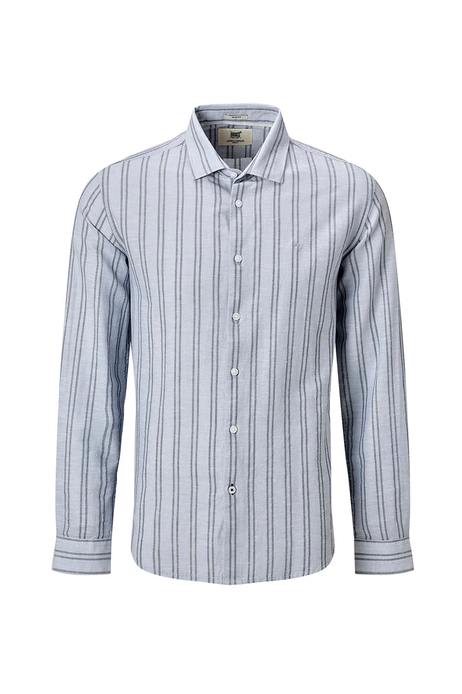 BASICS SLIM FIT ARCTIC GREY COTTON LENO DOBBY STRIPE SHIRT