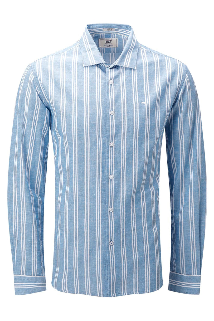 BASICS SLIM FIT WINTER BLUE COTTON LENO DOBBY STRIPE SHIRT