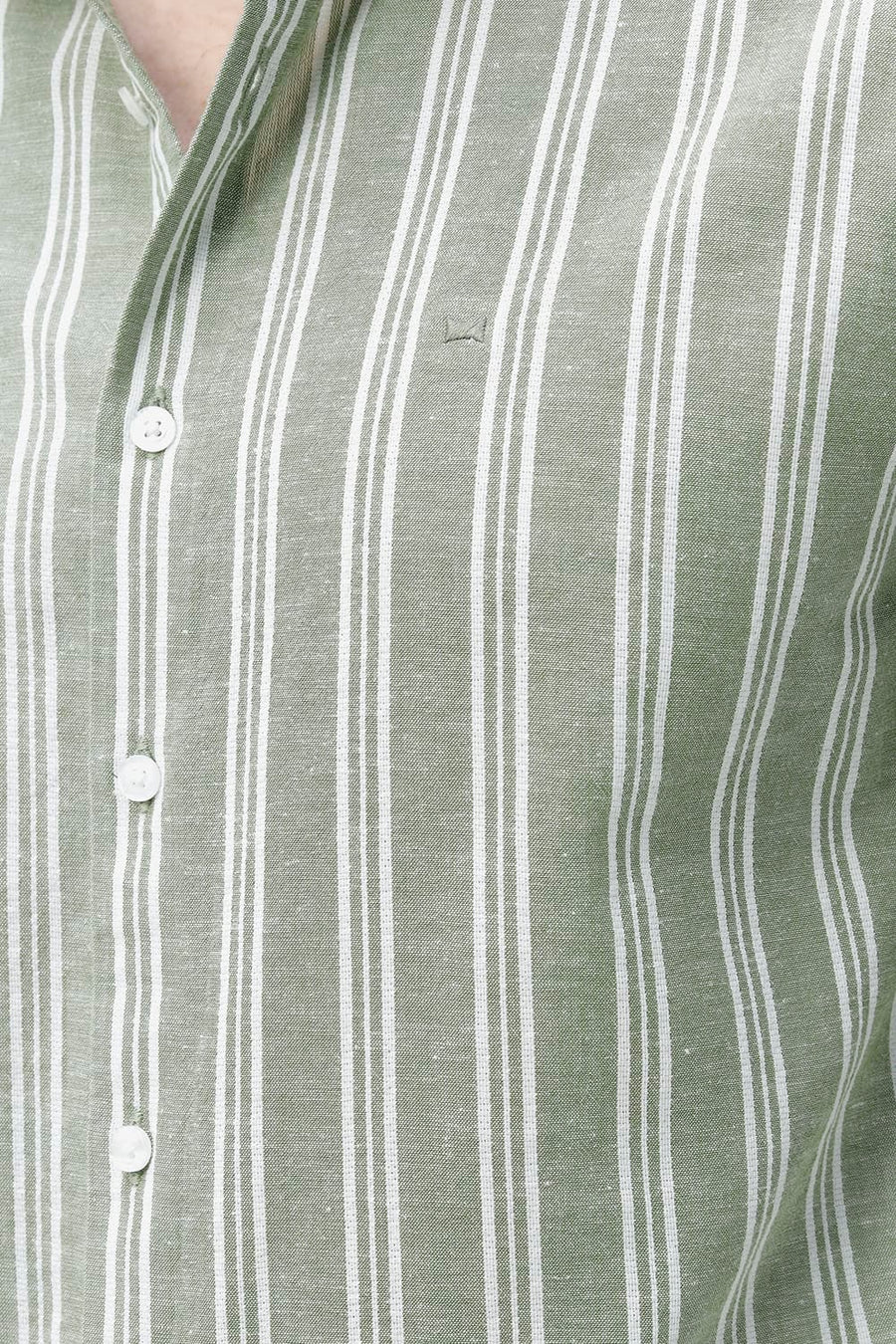 BASICS SLIM FIT SMOKE GREEN COTTON LENO DOBBY STRIPE SHIRT