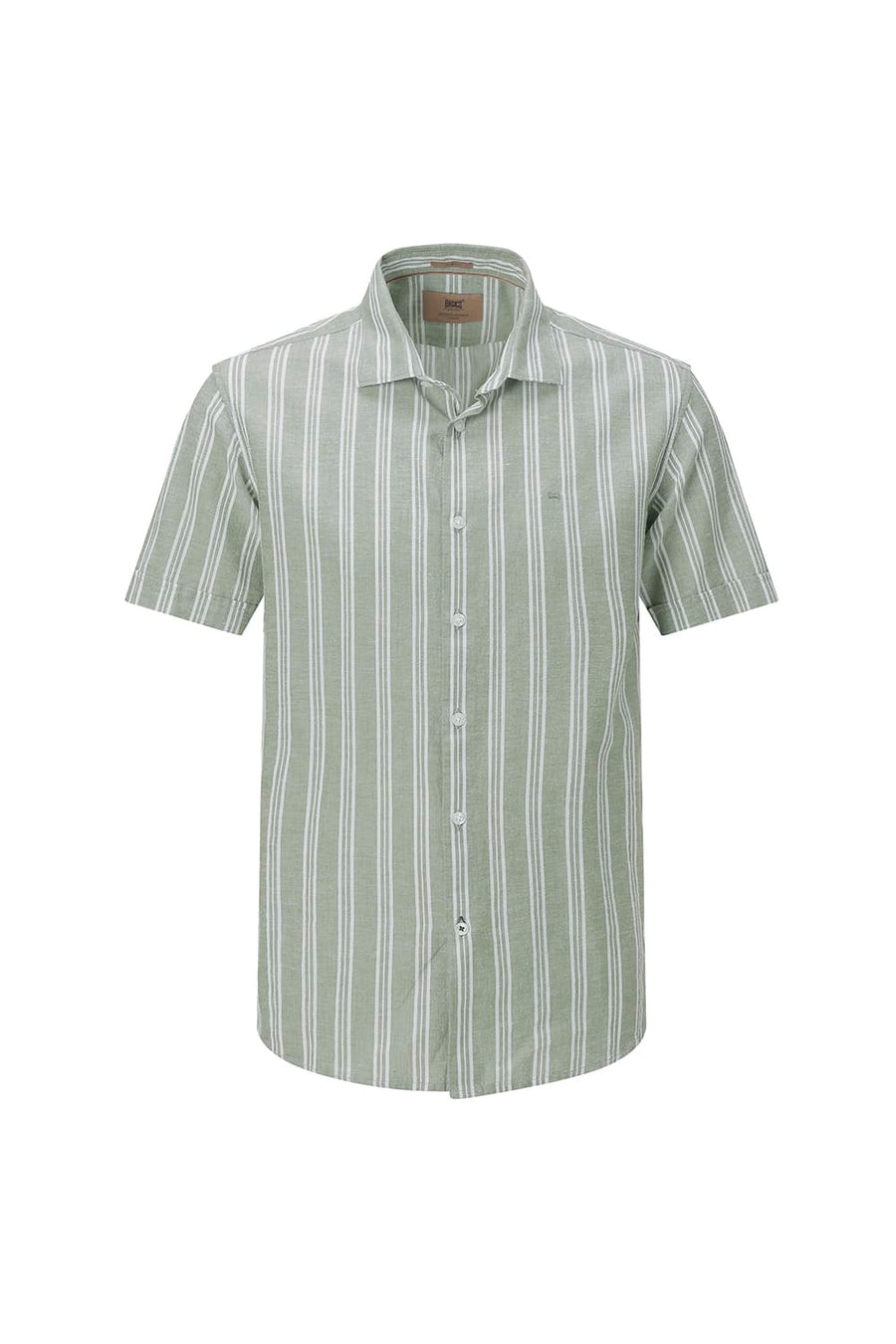 BASICS SLIM FIT SMOKE GREEN COTTON LENO DOBBY STRIPE HALFSLEEVES SHIRT