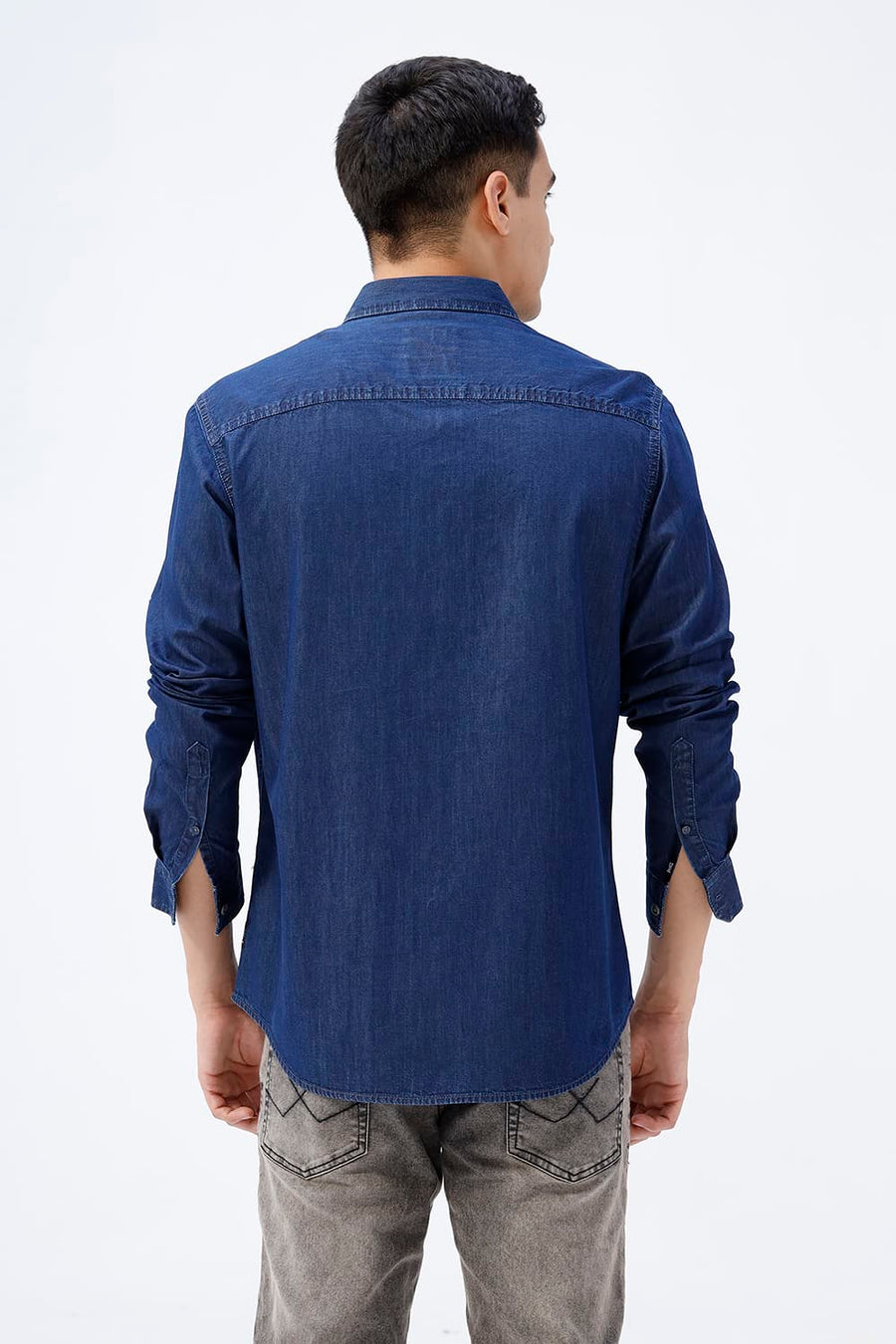 BASICS SLIM FIT CROWN BLUE COTTON INDIGO SHIRT
