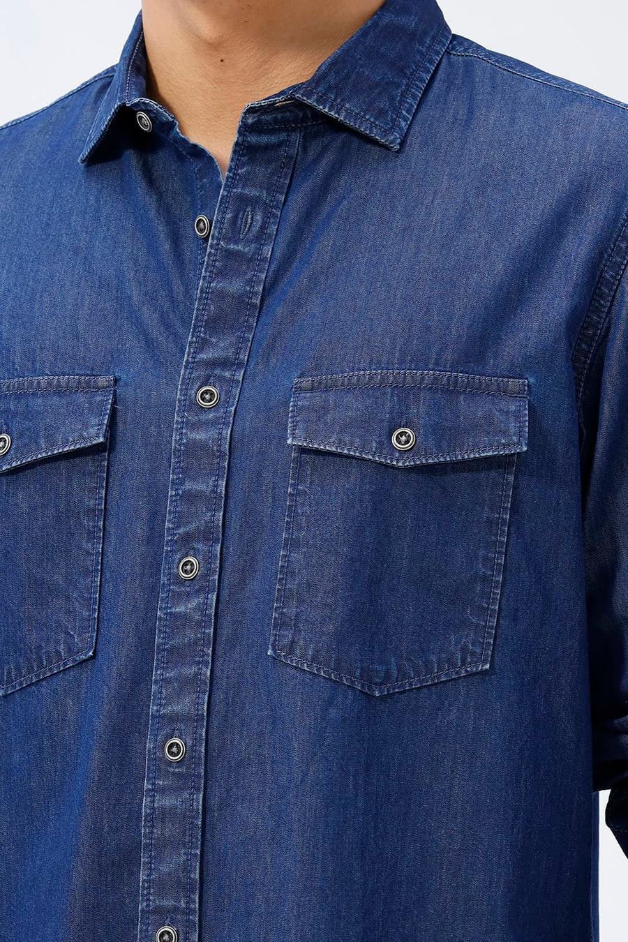 BASICS SLIM FIT CROWN BLUE COTTON INDIGO SHIRT
