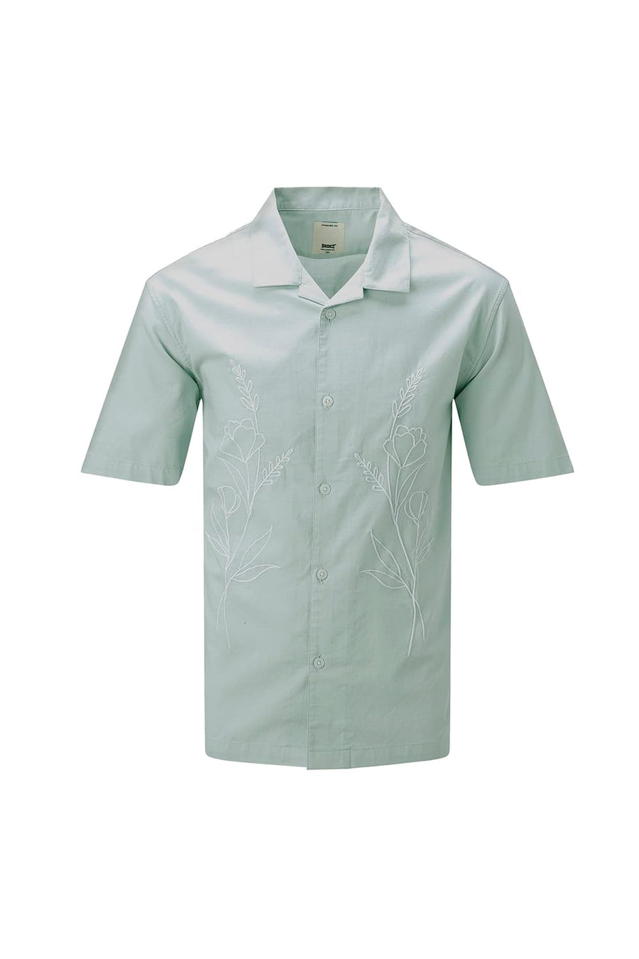BASICS RELAXED FIT CLOUD GREEN COTTON SLUB DOBBY HALFSLEEVES SHIRT