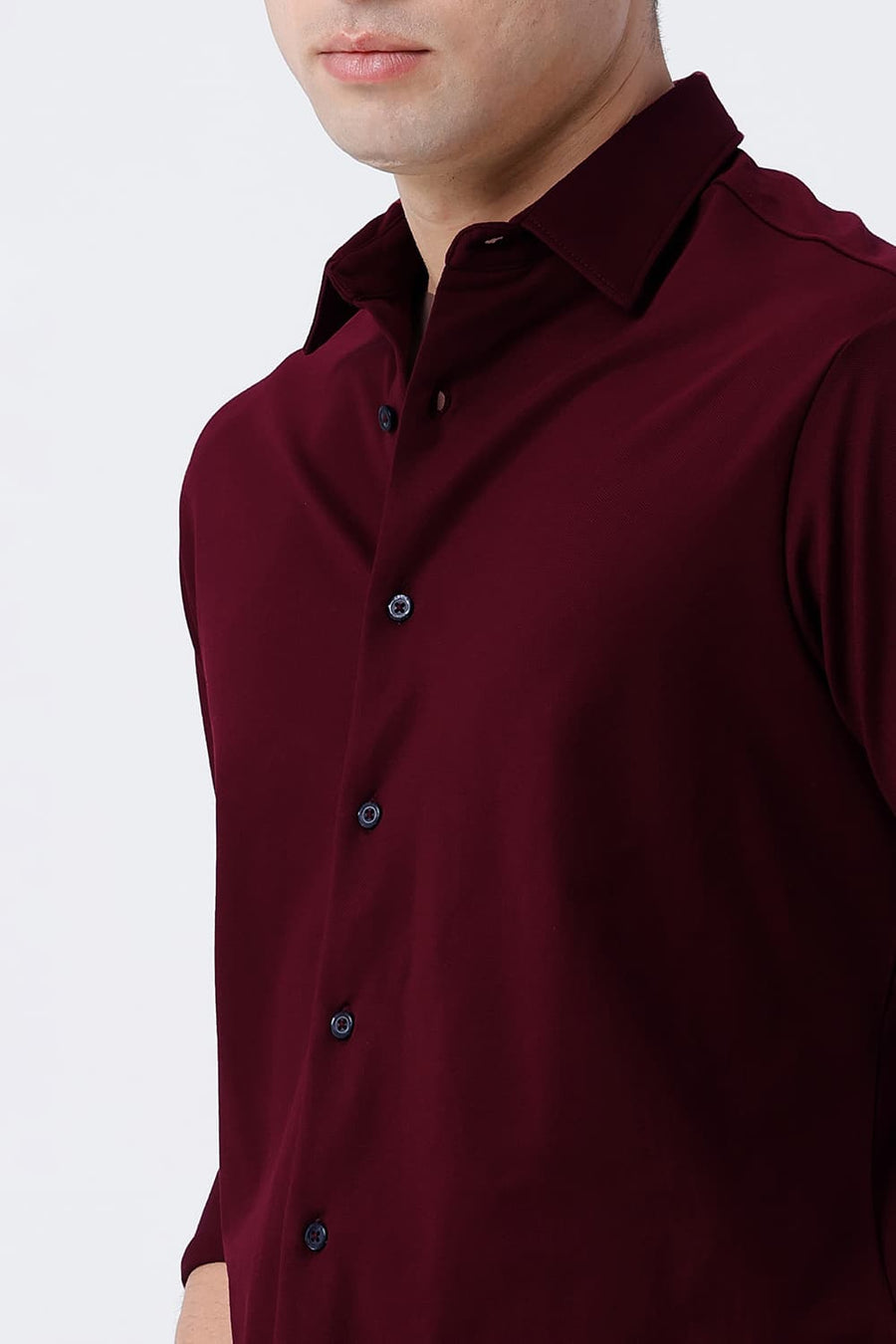 BASICS SLIM FIT WINE COTTON POLYESTER STRETCH KNIT SHIRT