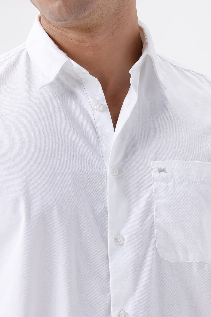 BASICS SLIM FIT LUCENT WHITE COTTON POLYESTER CAVALRY TWILL SHIRT