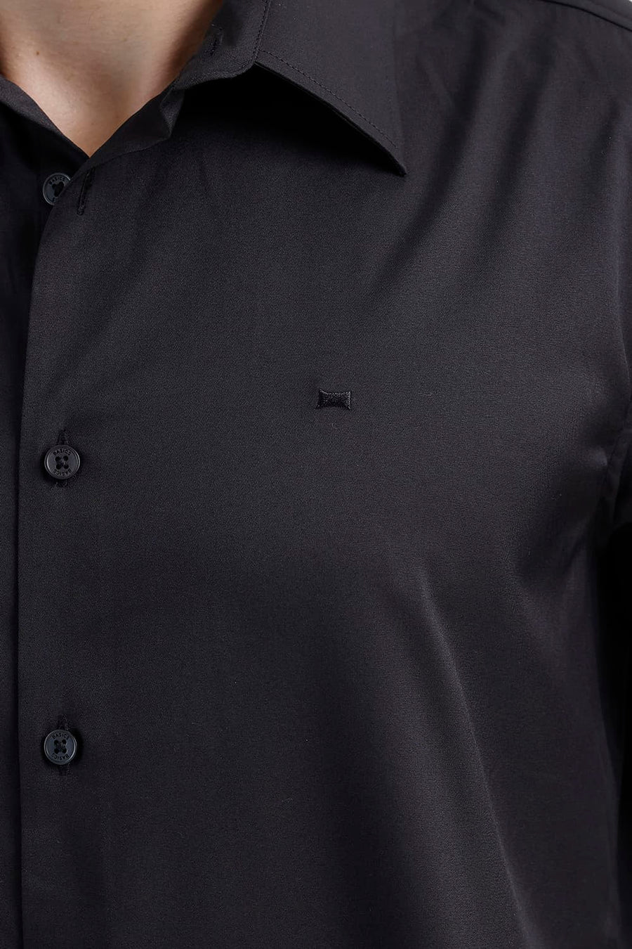 BASICS SLIM FIT ANTHRACITE BLACK POLYESTER STRETCH TWILL SHIRT