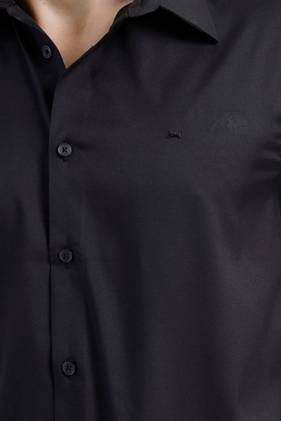 BASICS SLIM FIT ANTHRACITE BLACK POLYESTER STRETCH TWILL HALFSLEEVES SHIRT