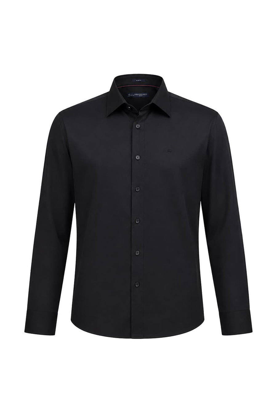 BASICS SLIM FIT ANTHRACITE BLACK POLYESTER STRETCH TWILL SHIRT