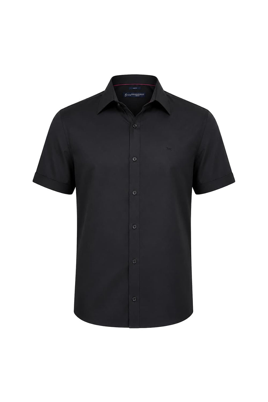 BASICS SLIM FIT ANTHRACITE BLACK POLYESTER STRETCH TWILL HALFSLEEVES SHIRT