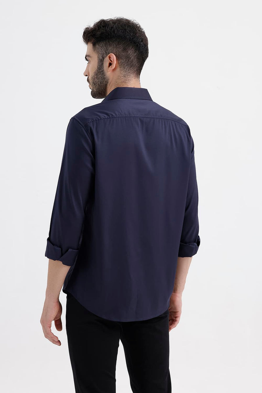 BASICS SLIM FIT NAVY NIGHT POLYESTER STRETCH TWILL SHIRT