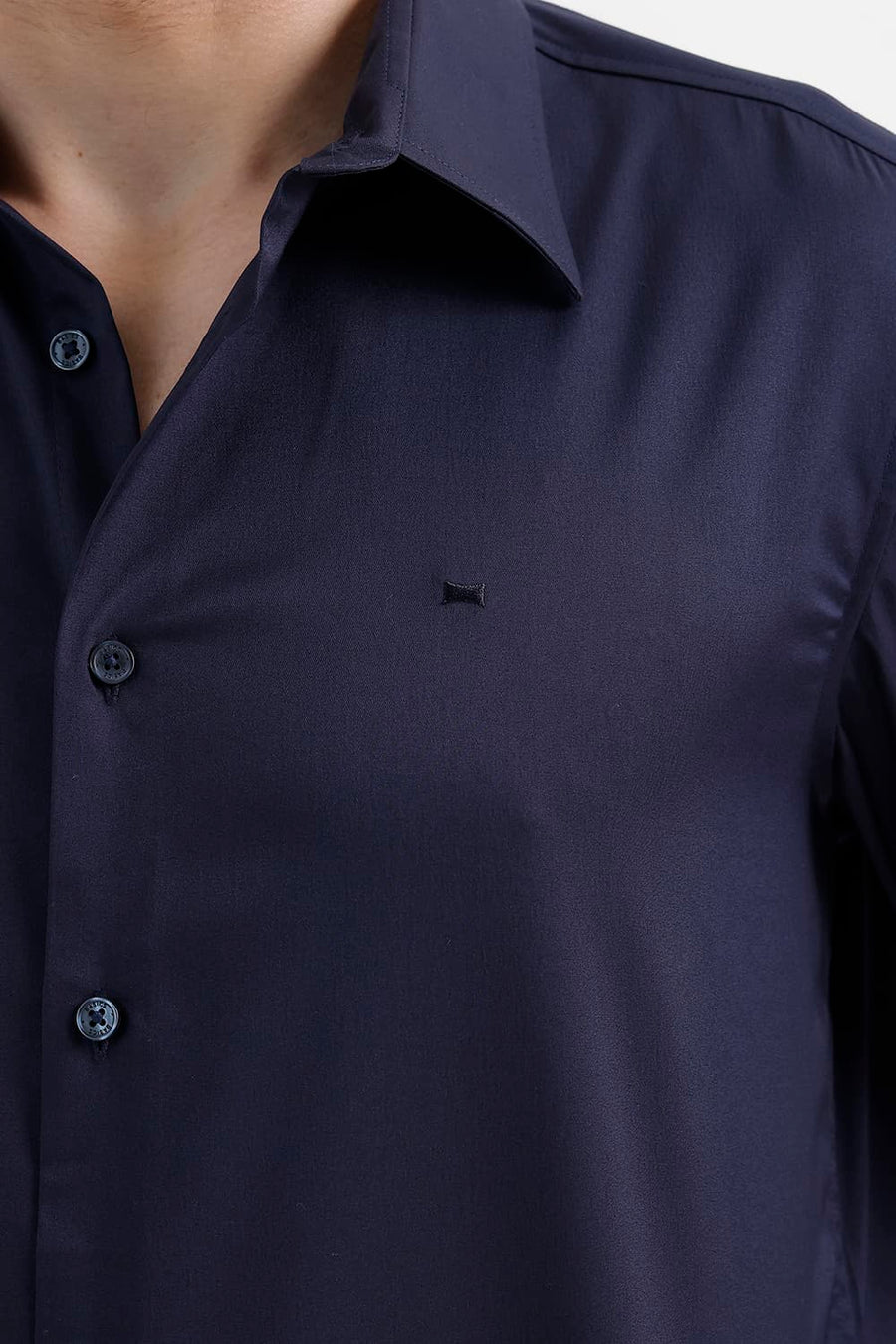 BASICS SLIM FIT NAVY NIGHT POLYESTER STRETCH TWILL SHIRT
