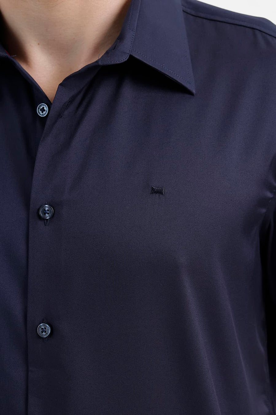 BASICS SLIM FIT NAVY NIGHT POLYESTER STRETCH TWILL HALFSLEEVES SHIRT