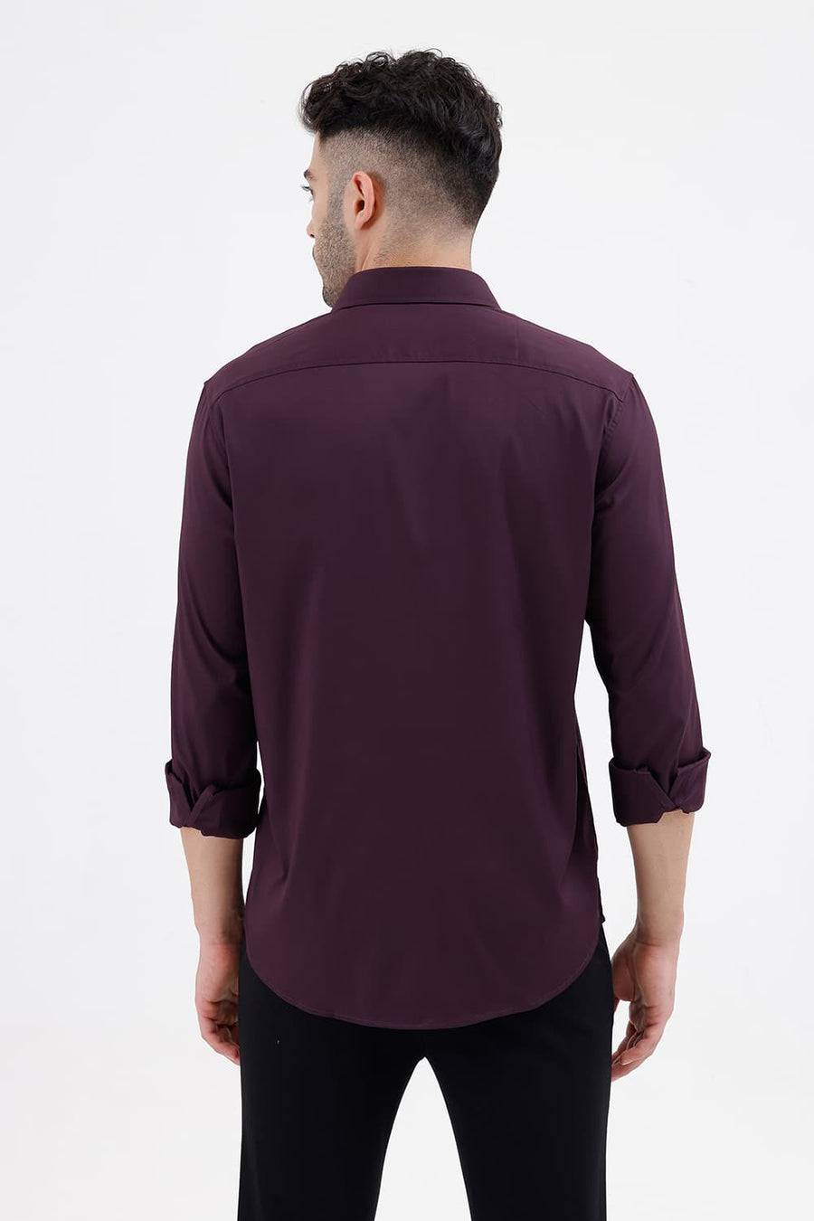 BASICS SLIM FIT PURPLE PLUM POLYESTER STRETCH TWILL SHIRT